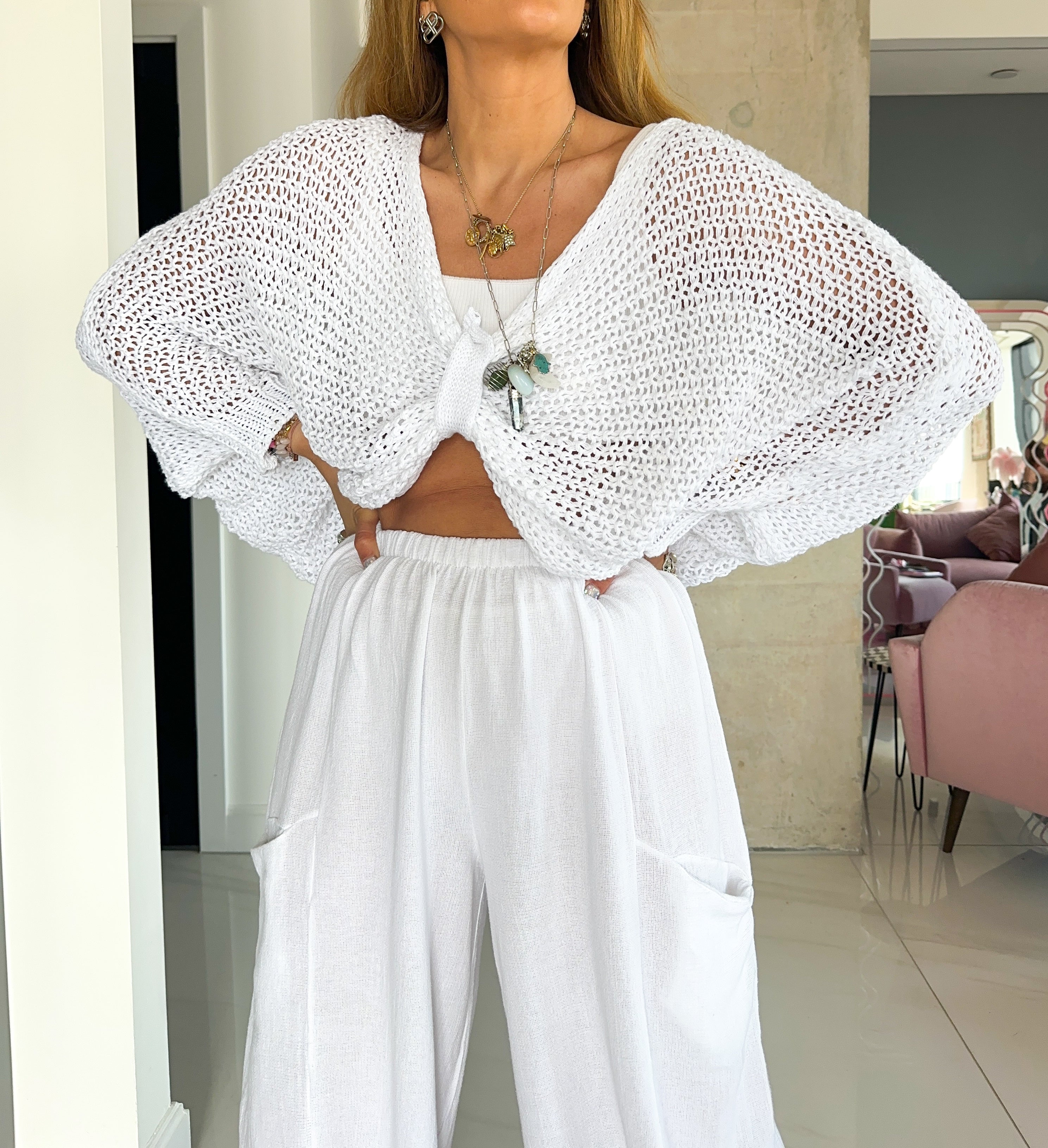 Linen Balloon Style Trousers In White