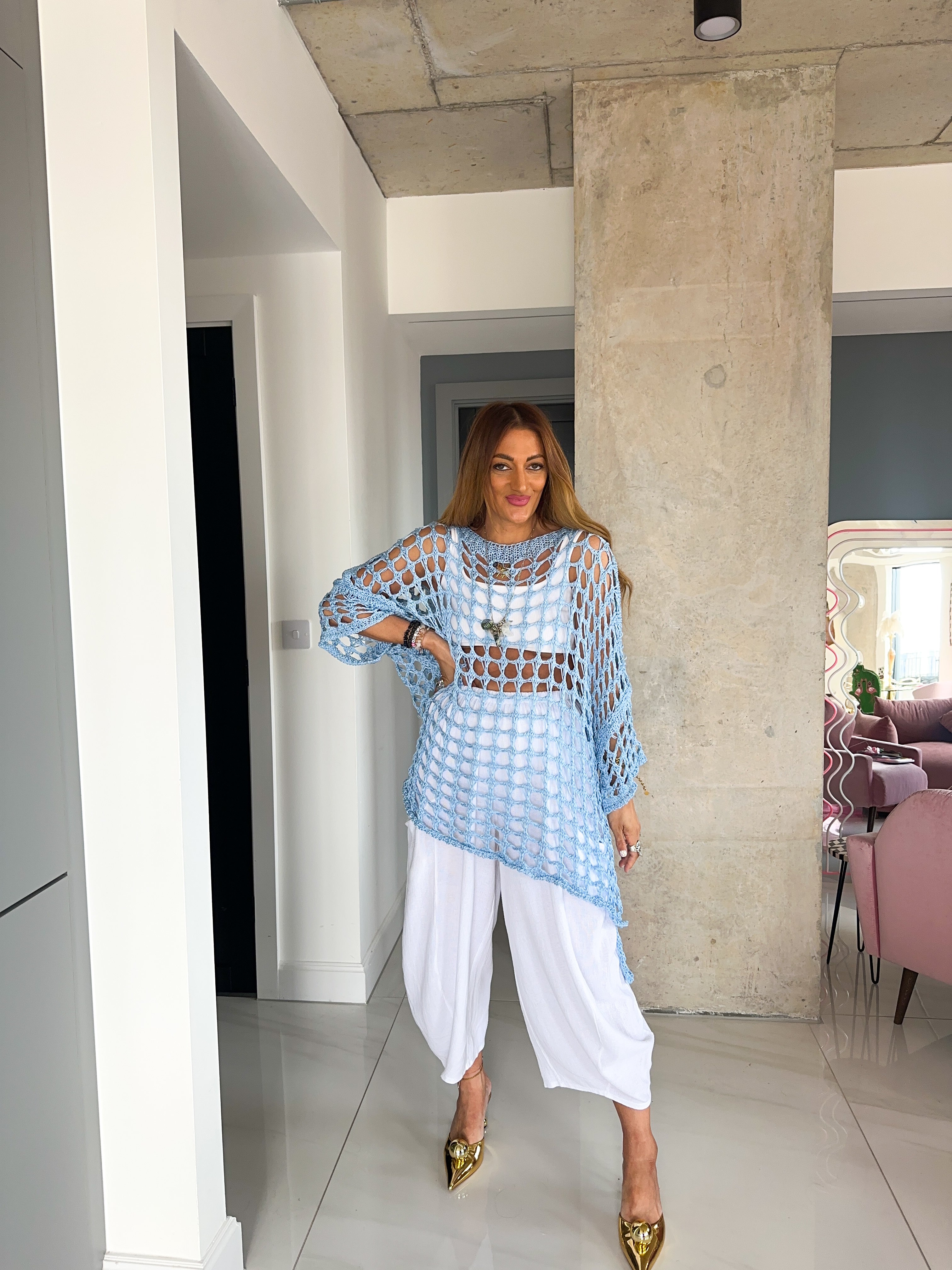 Linen Balloon Style Trousers In White