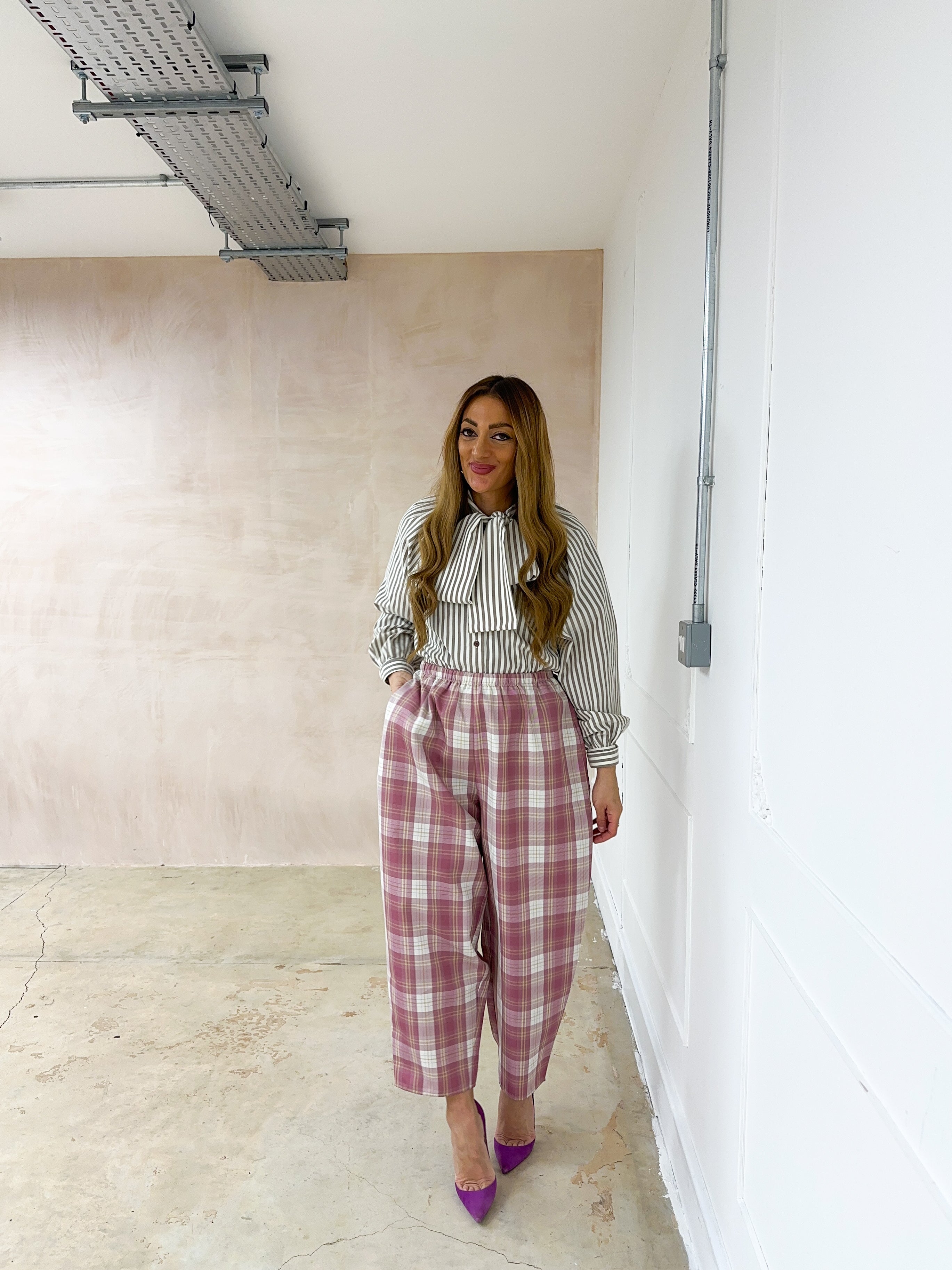 Tartan Check Balloon Trousers In Pink