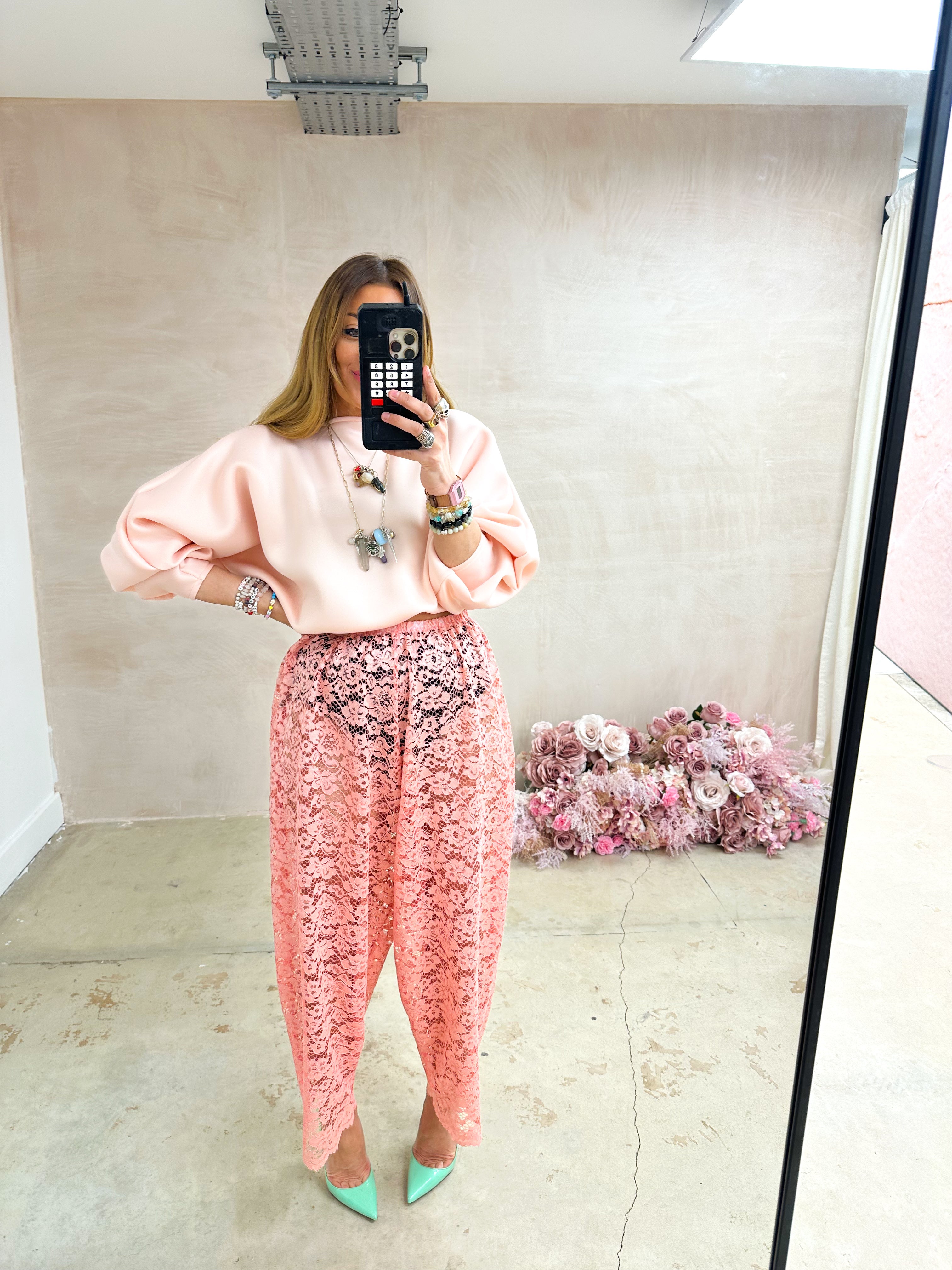 Puff Sleeve Scuba Jumper In Peach