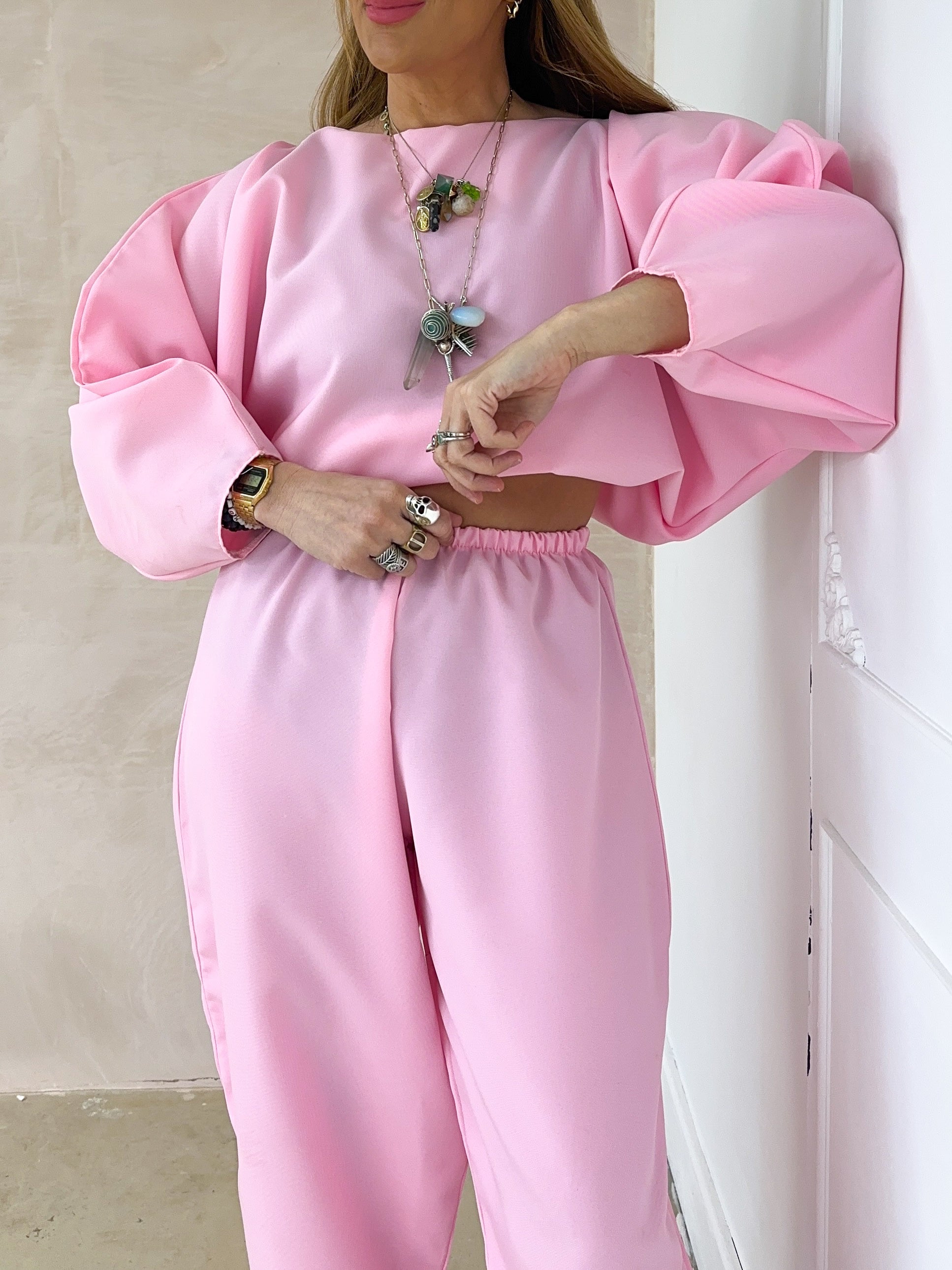 Balloon Sleeve Top In Baby Pink