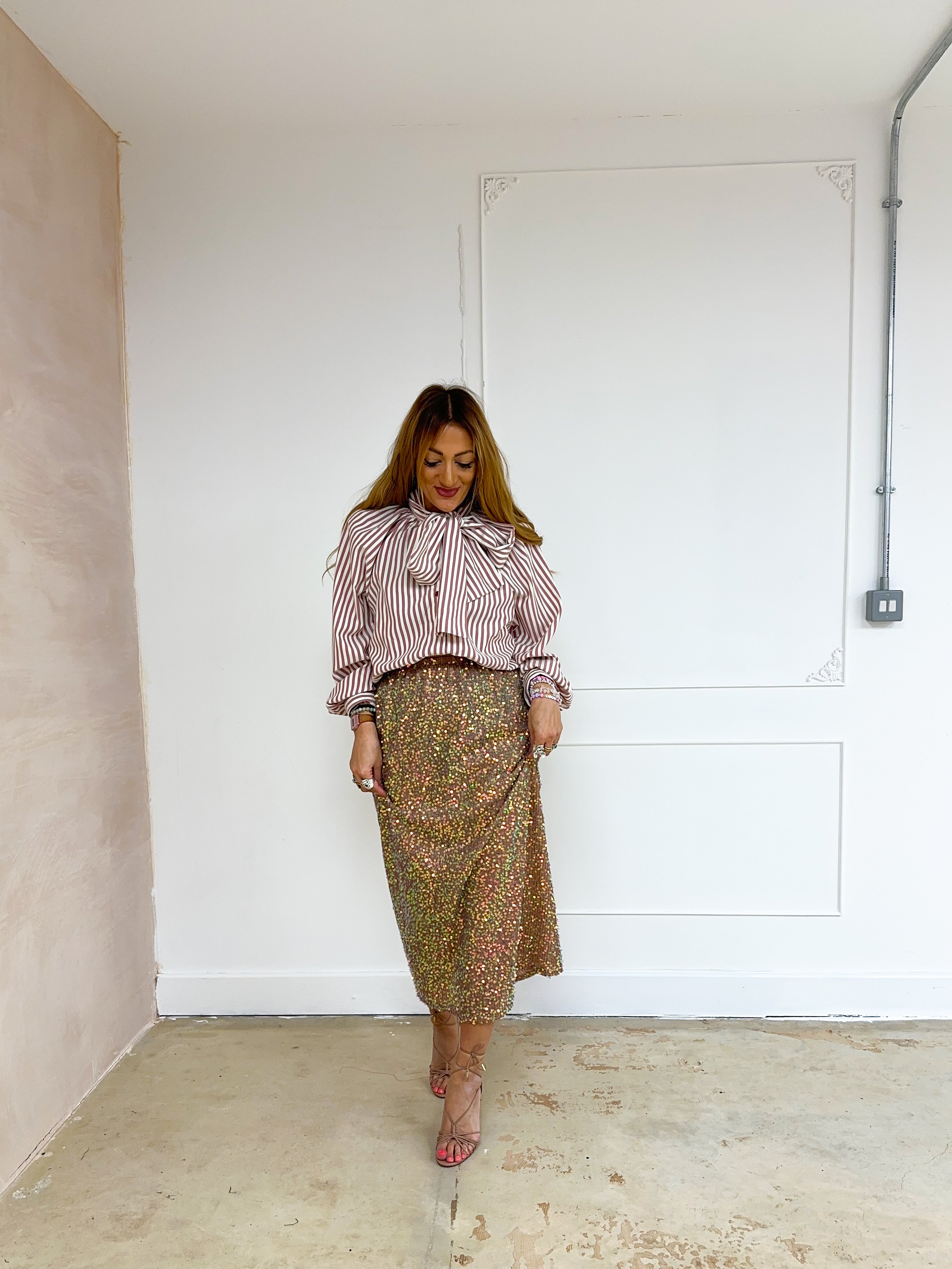 Stripe Bow Front Shirt In Red And Cream