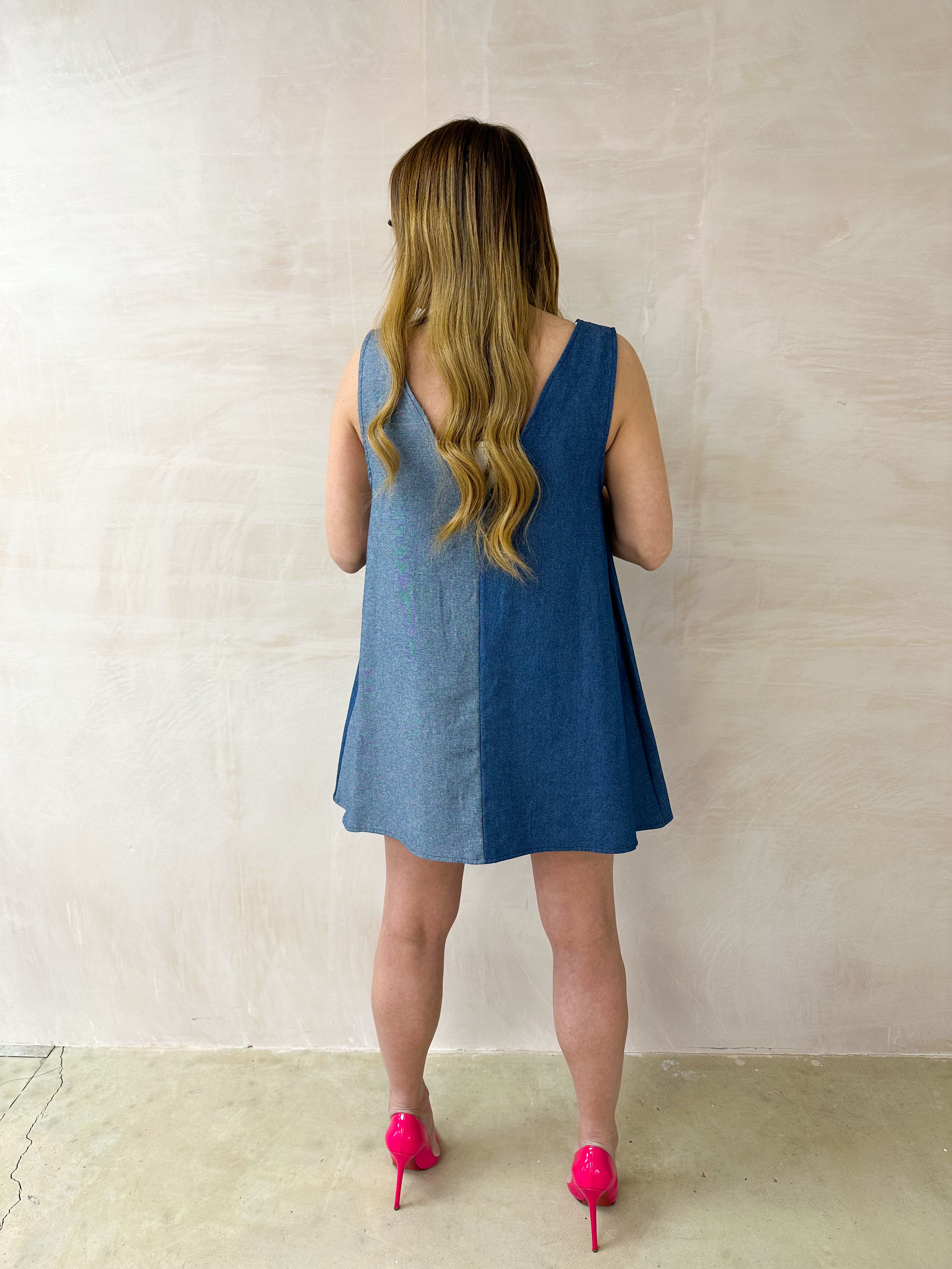 The Genie Contrast Mini Dress In Blue