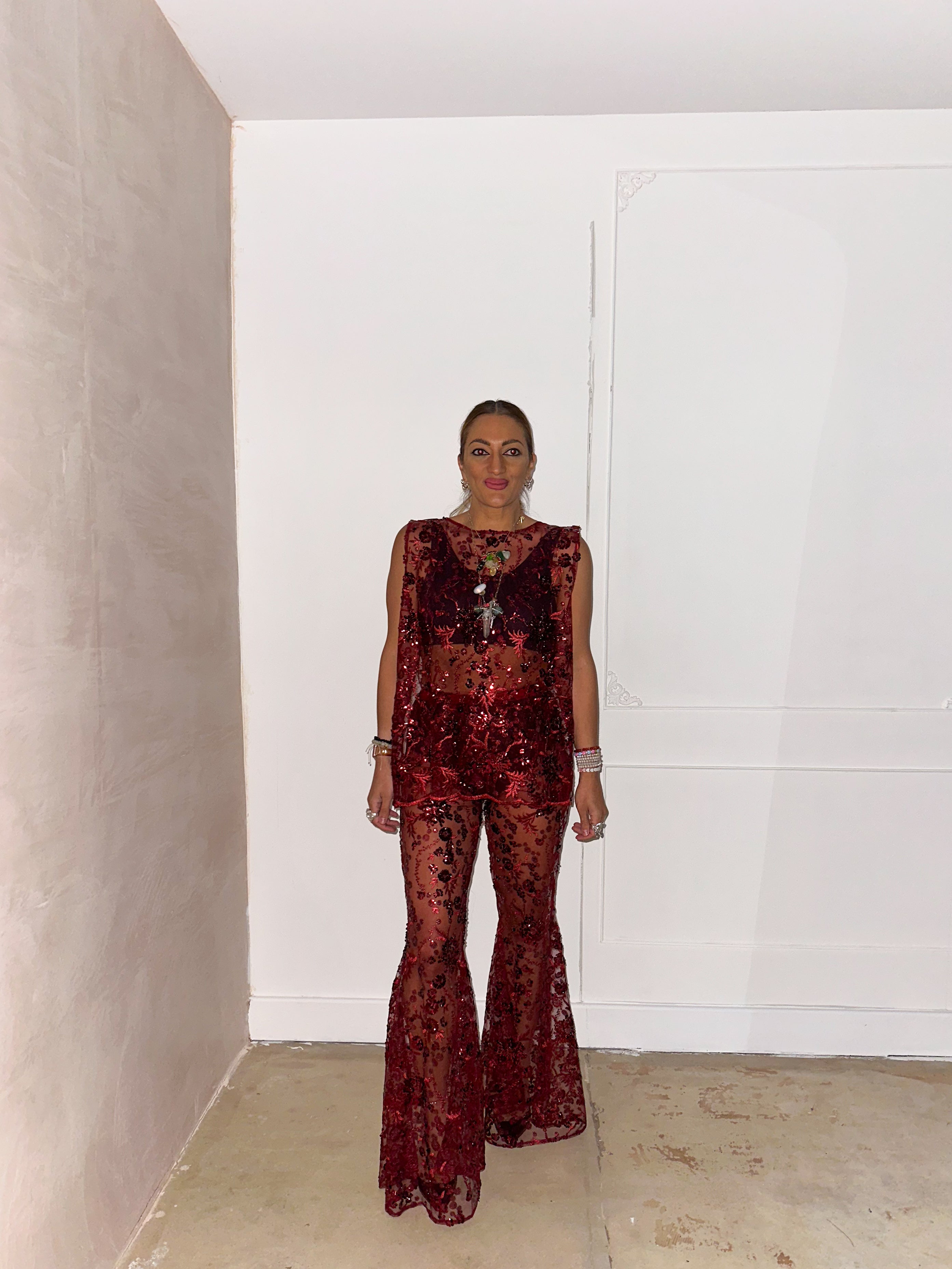The Midnight Sequin Extreme Flares In Burgundy
