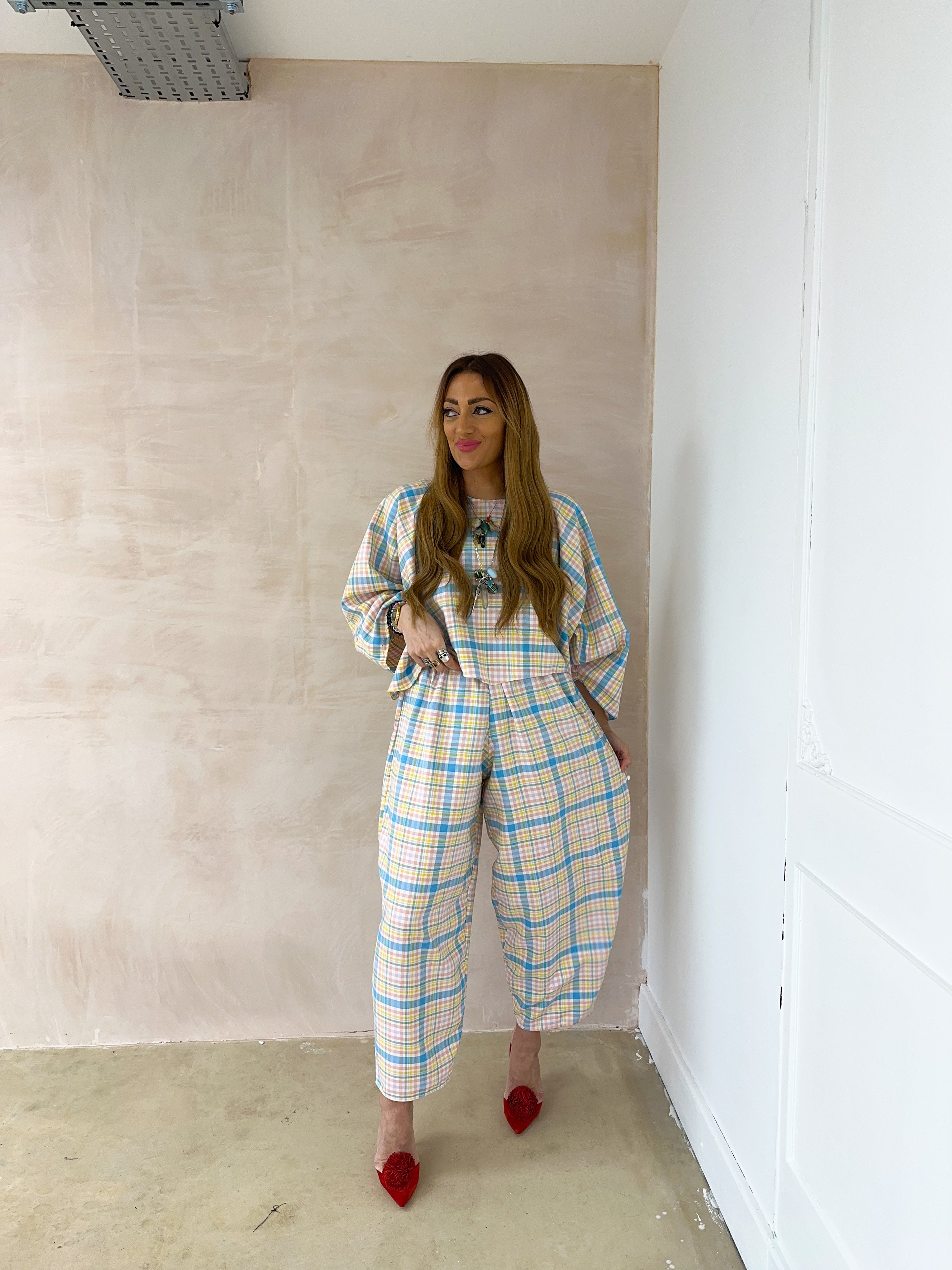 Muse Balloon Trousers In Pastel Tartan