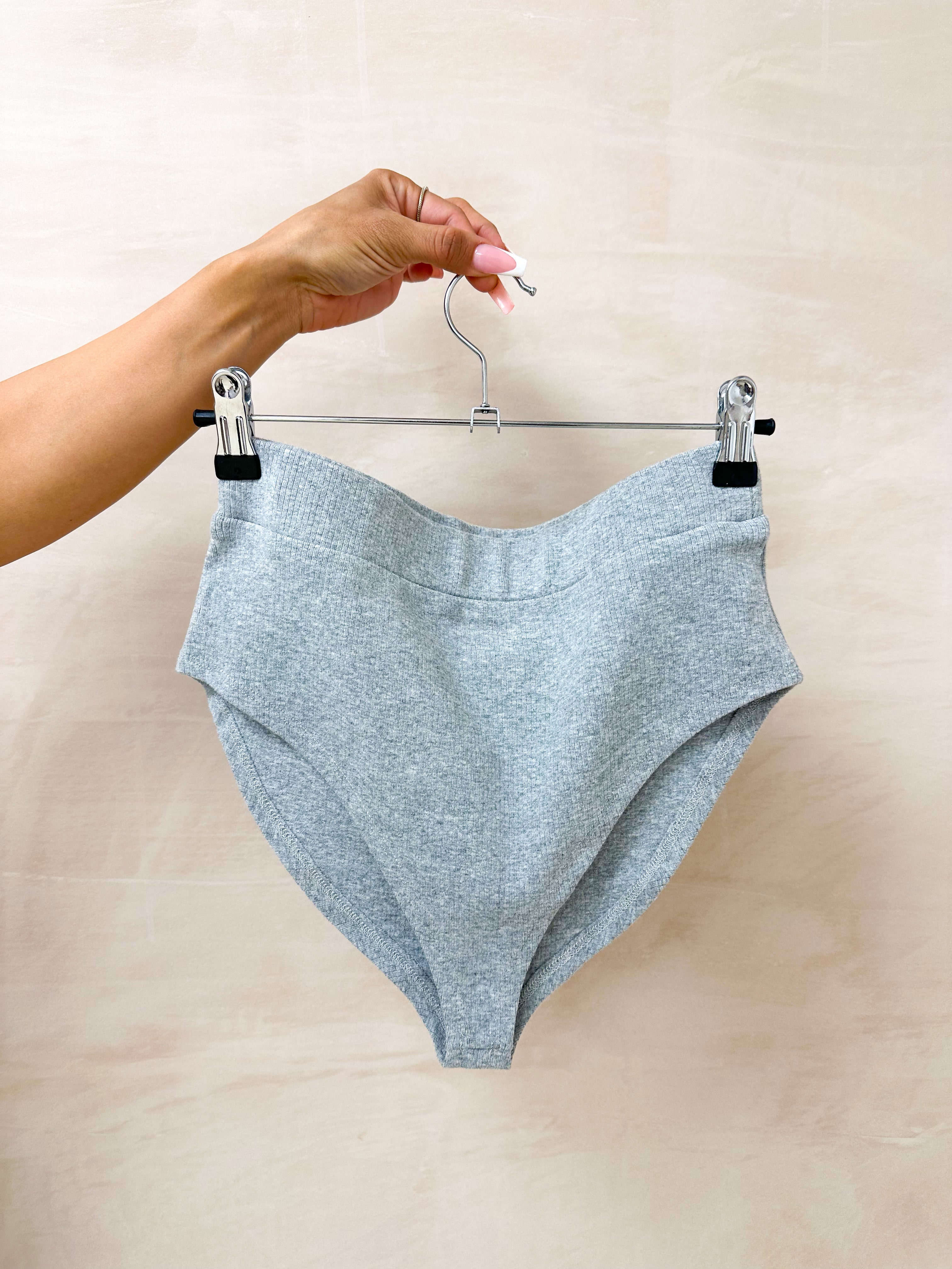 High Waisted Ribbed Knickers In Grey