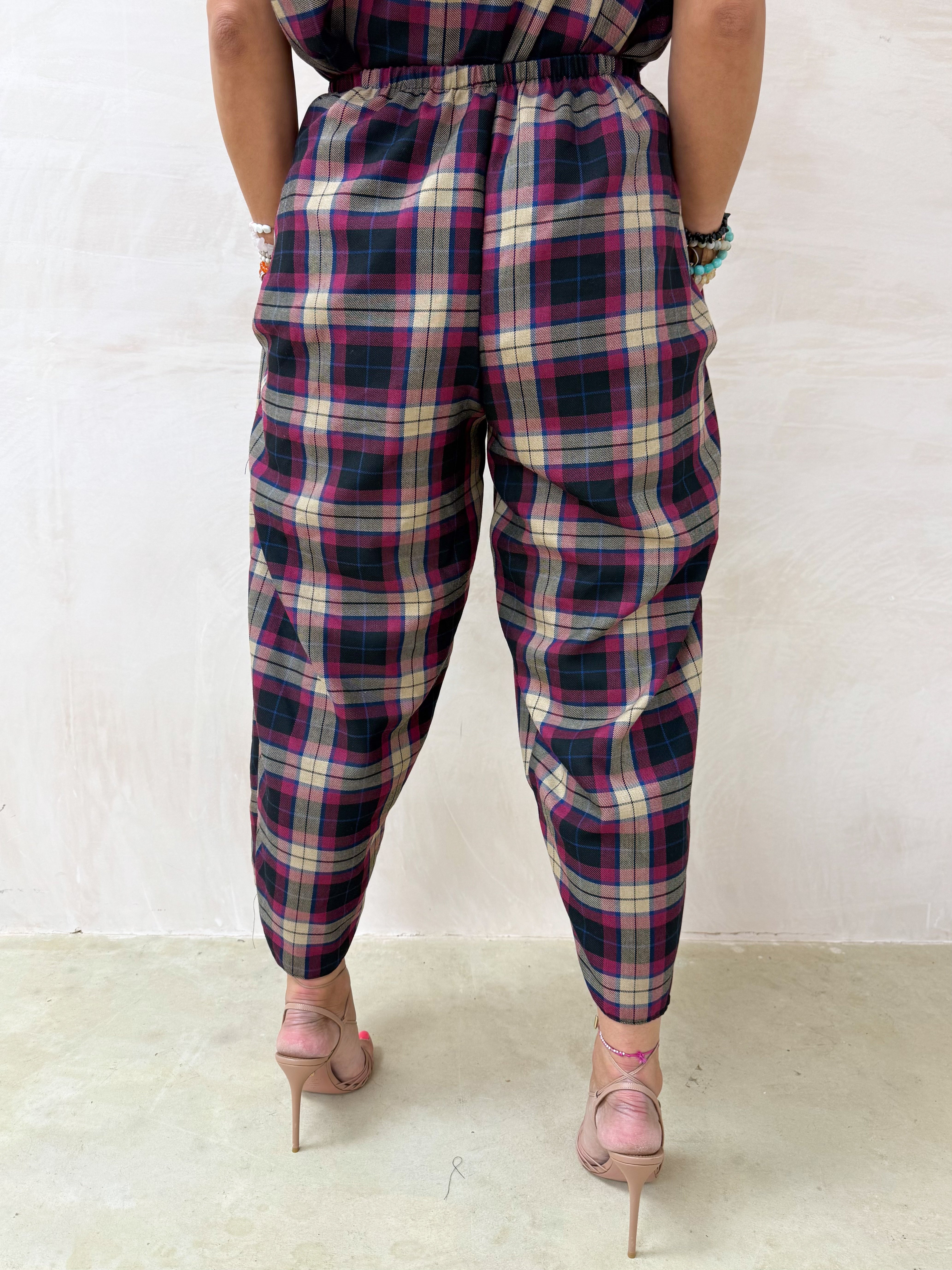 Muse Balloon Trousers In Purple Tartan