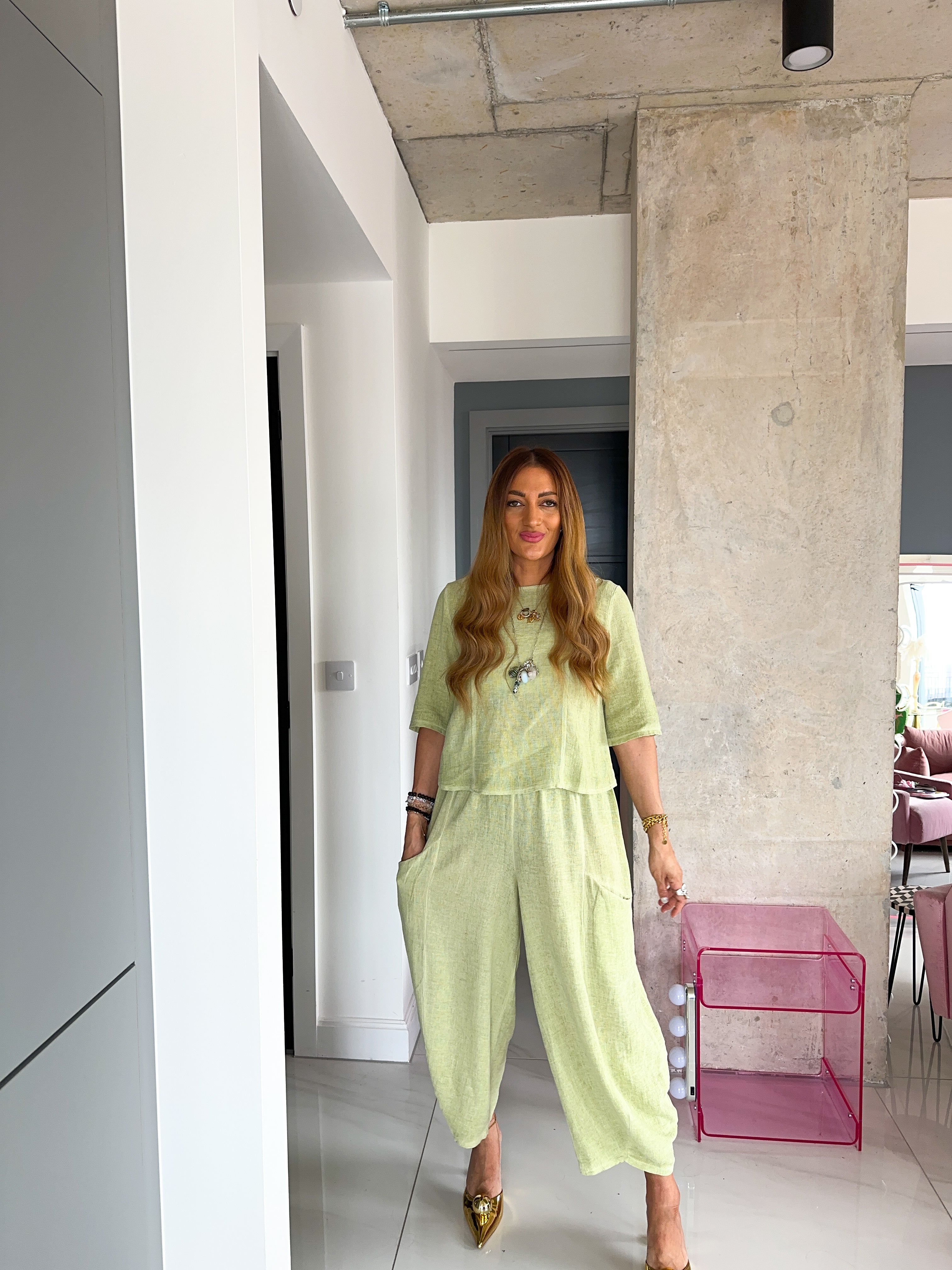 Basic Linen T-Shirt In Candy Green