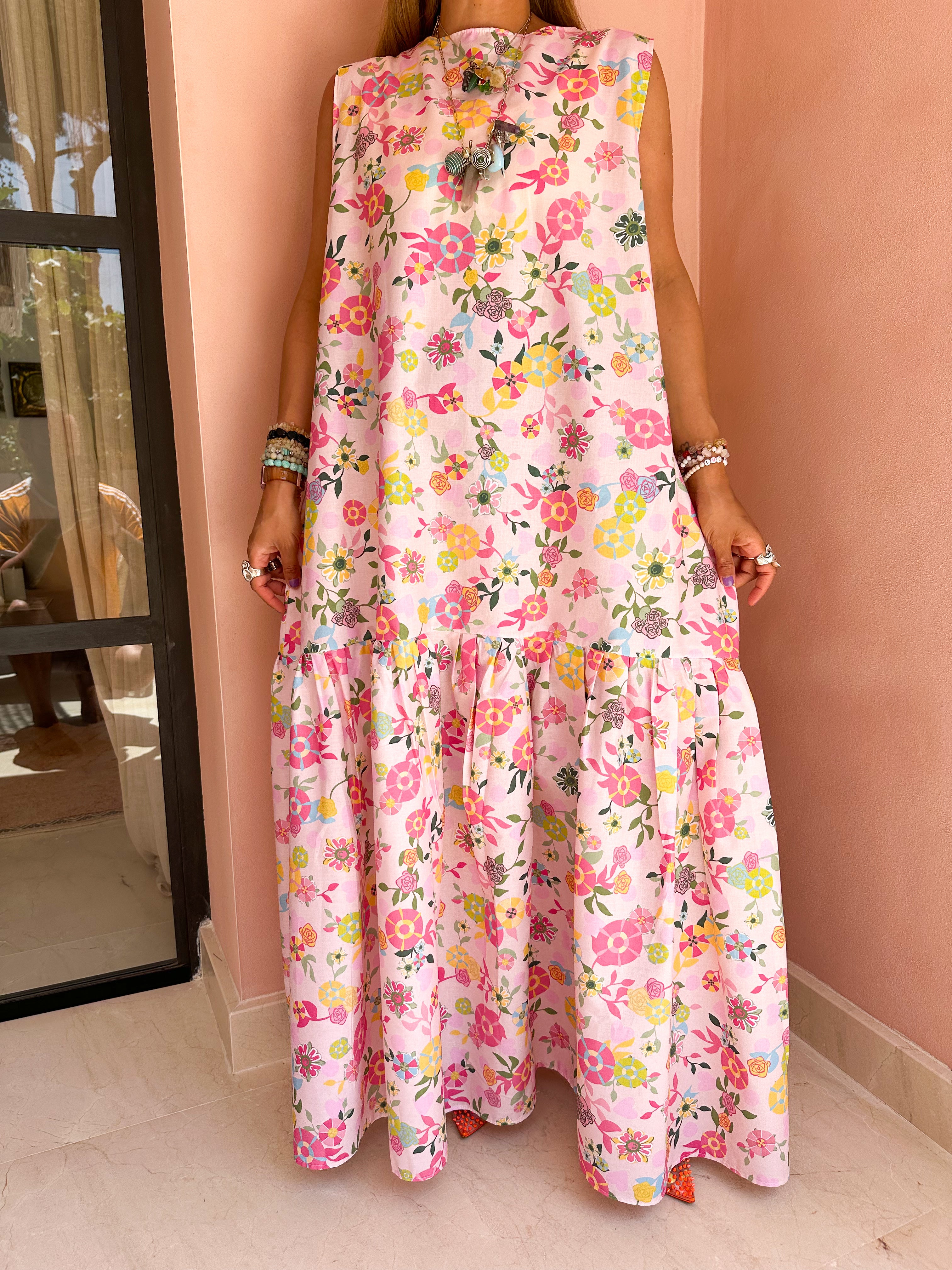 Catalan Maxi Dress In Pink Floral Print