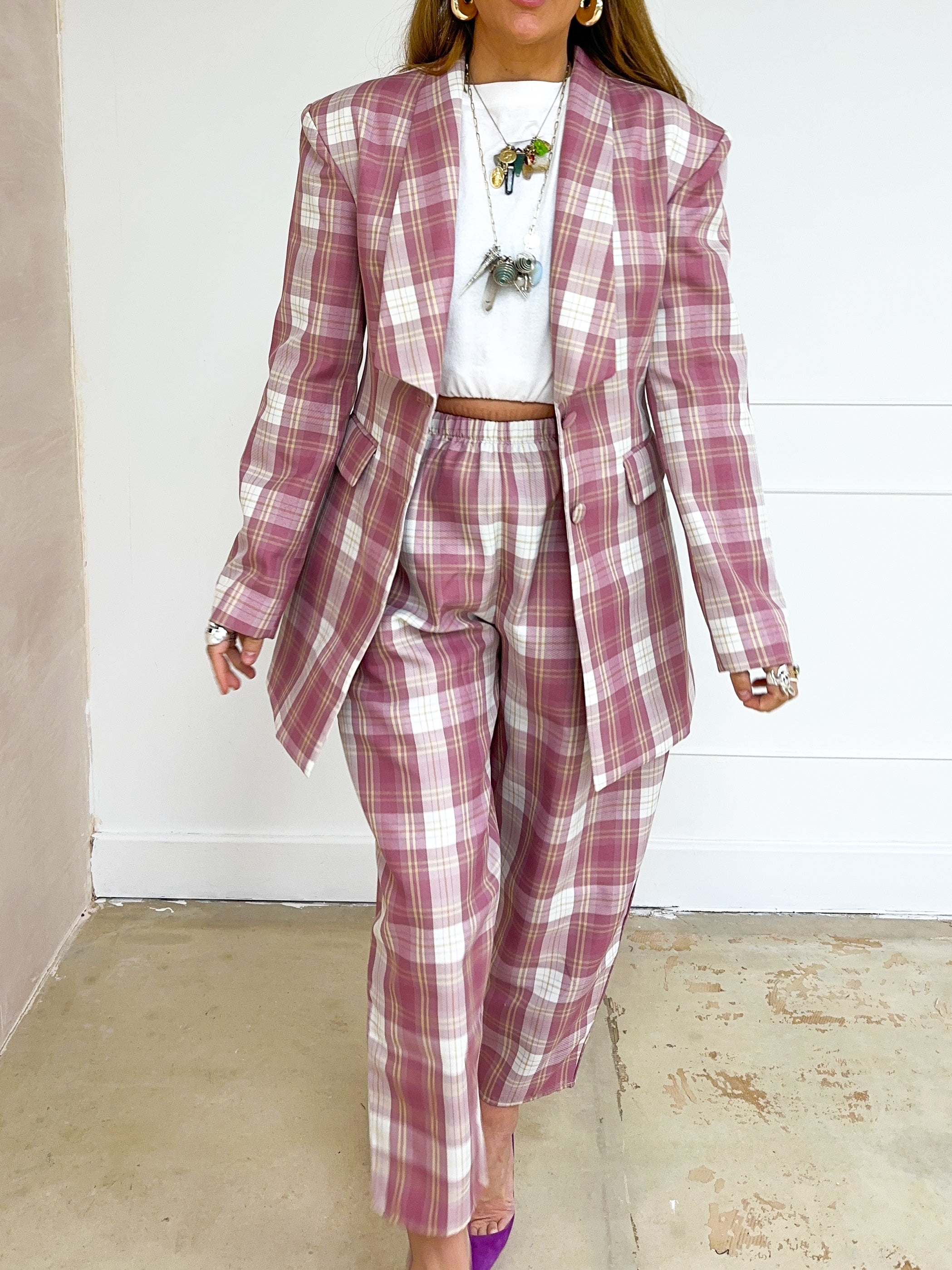 Tartan Check Blazer In Pink