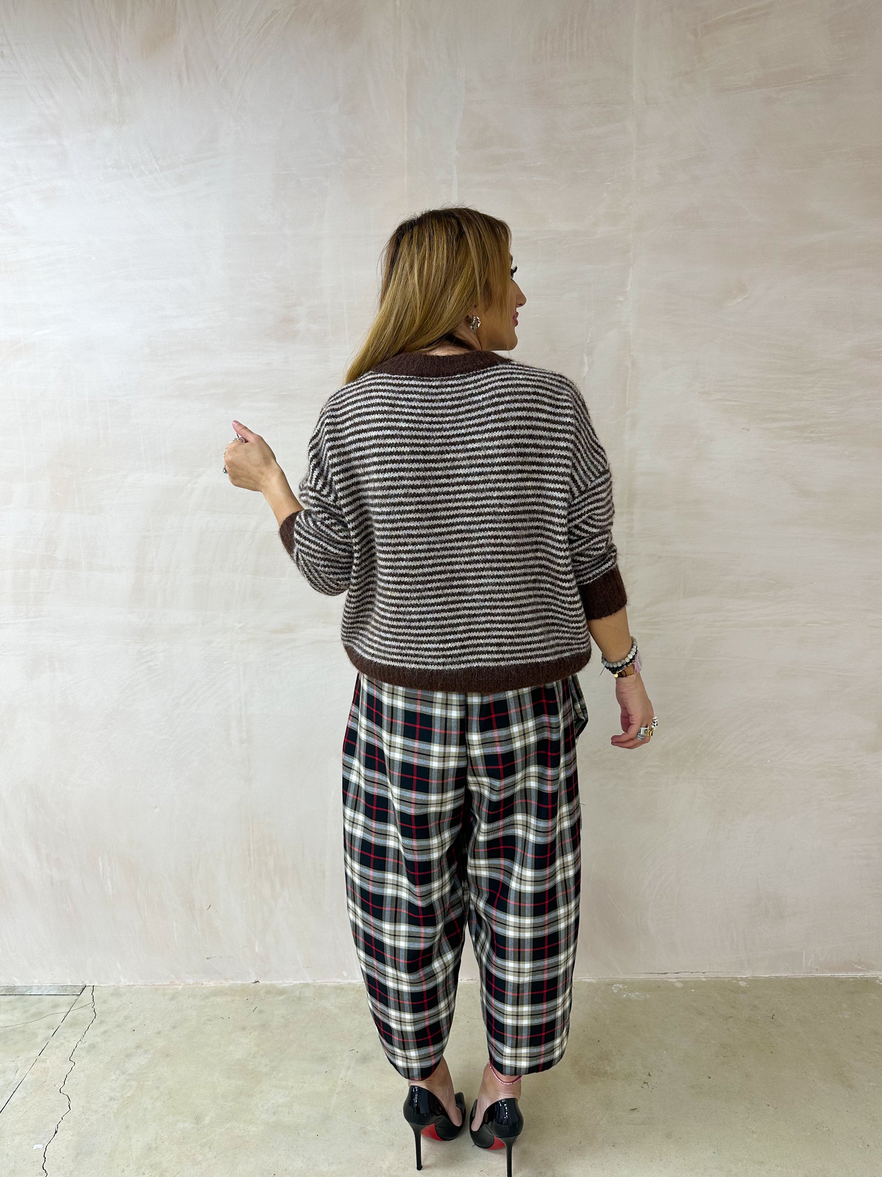 Muse Balloon Trousers In Black/Burgundy Tartan