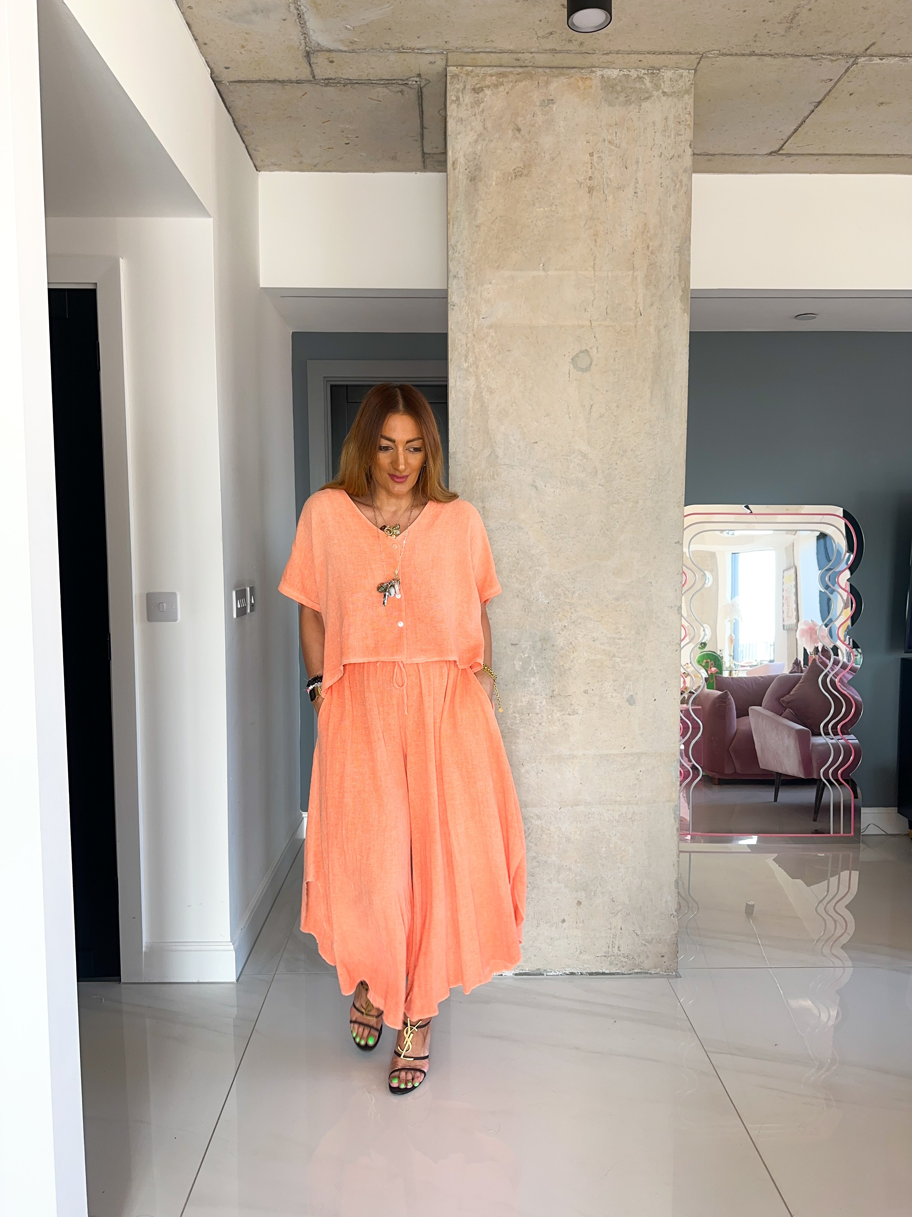 Wide Leg Floaty Trousers In Orange
