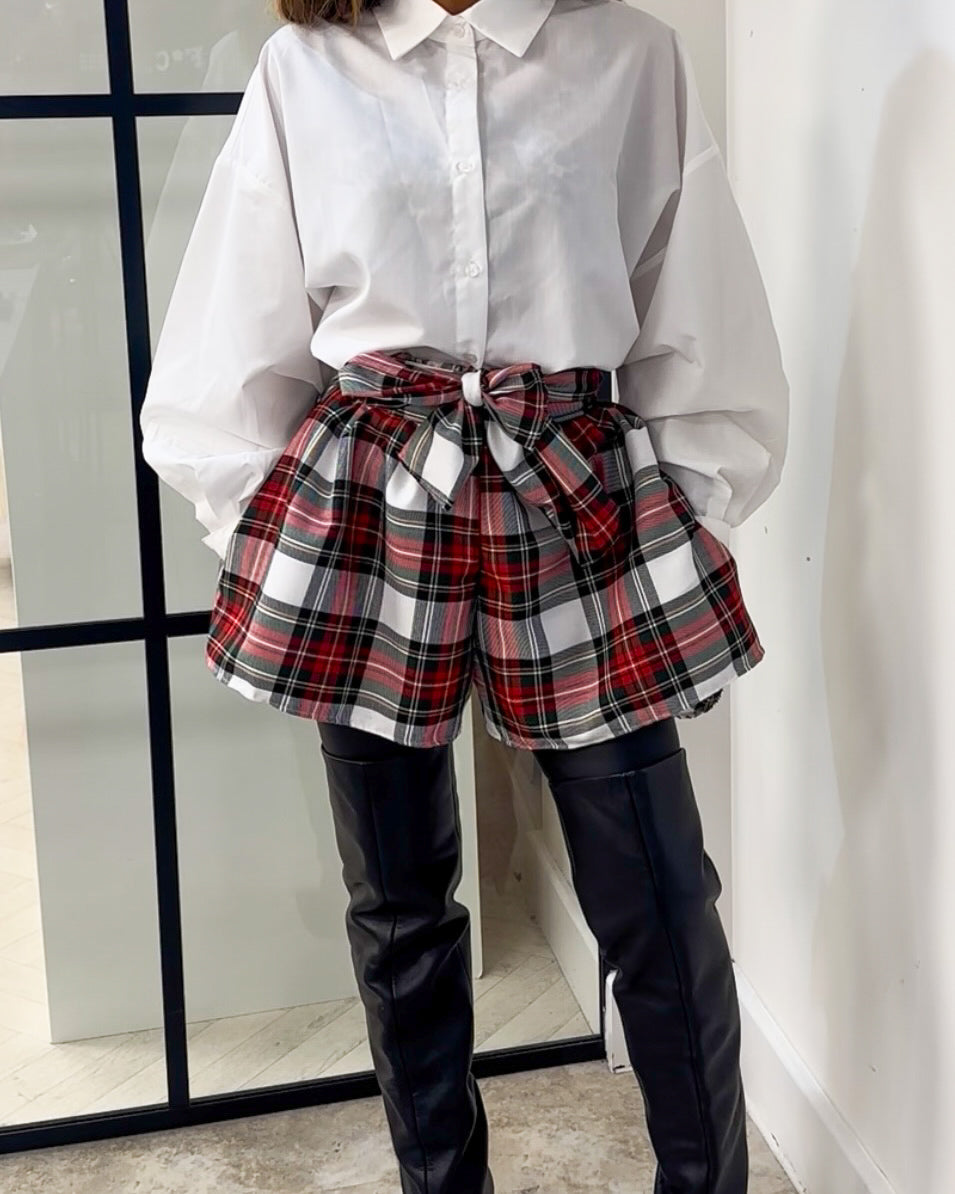 Tartan Belt In White/Red Check