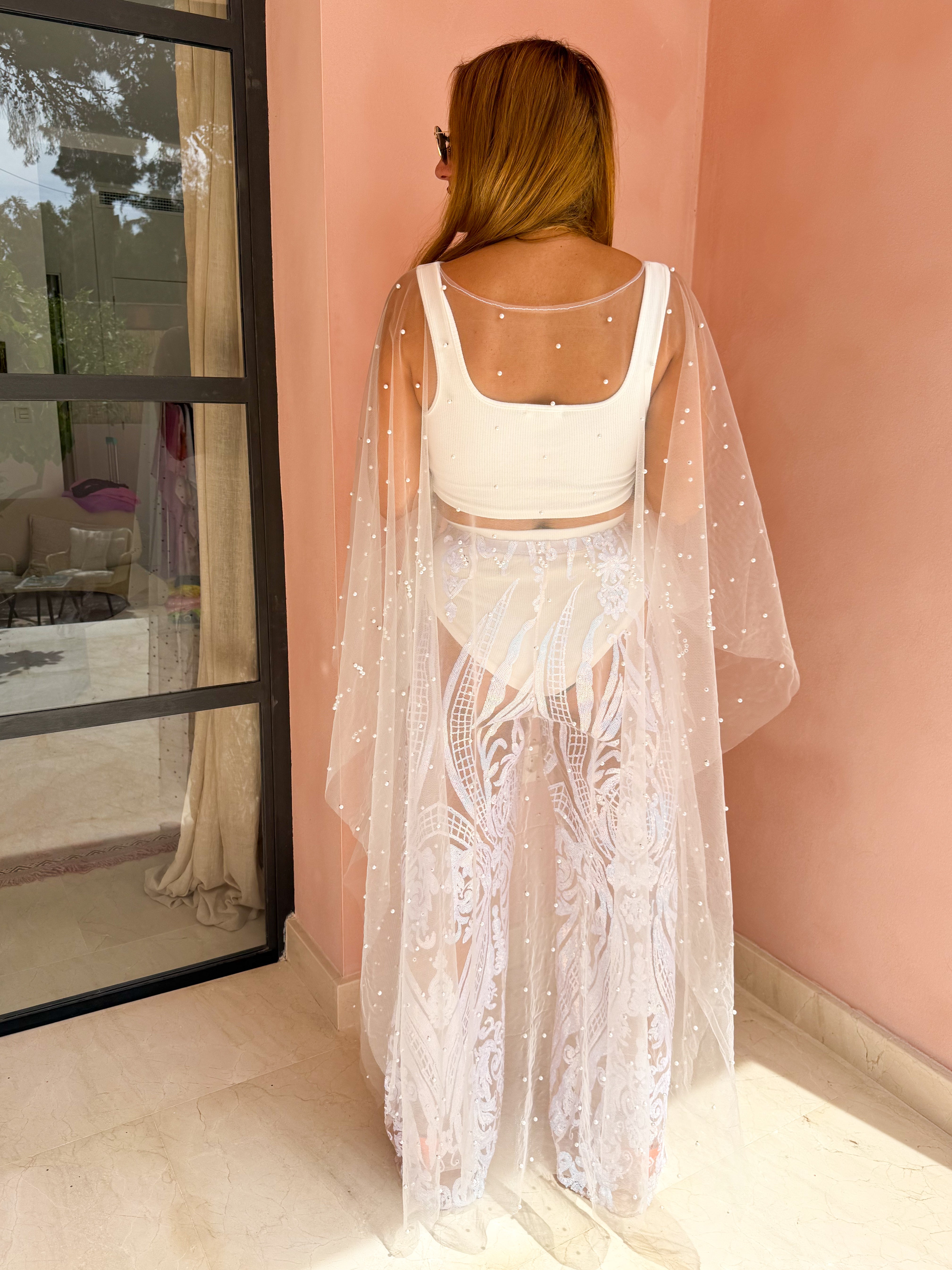 Tulle Vixen Pearl Mesh Kimono In White