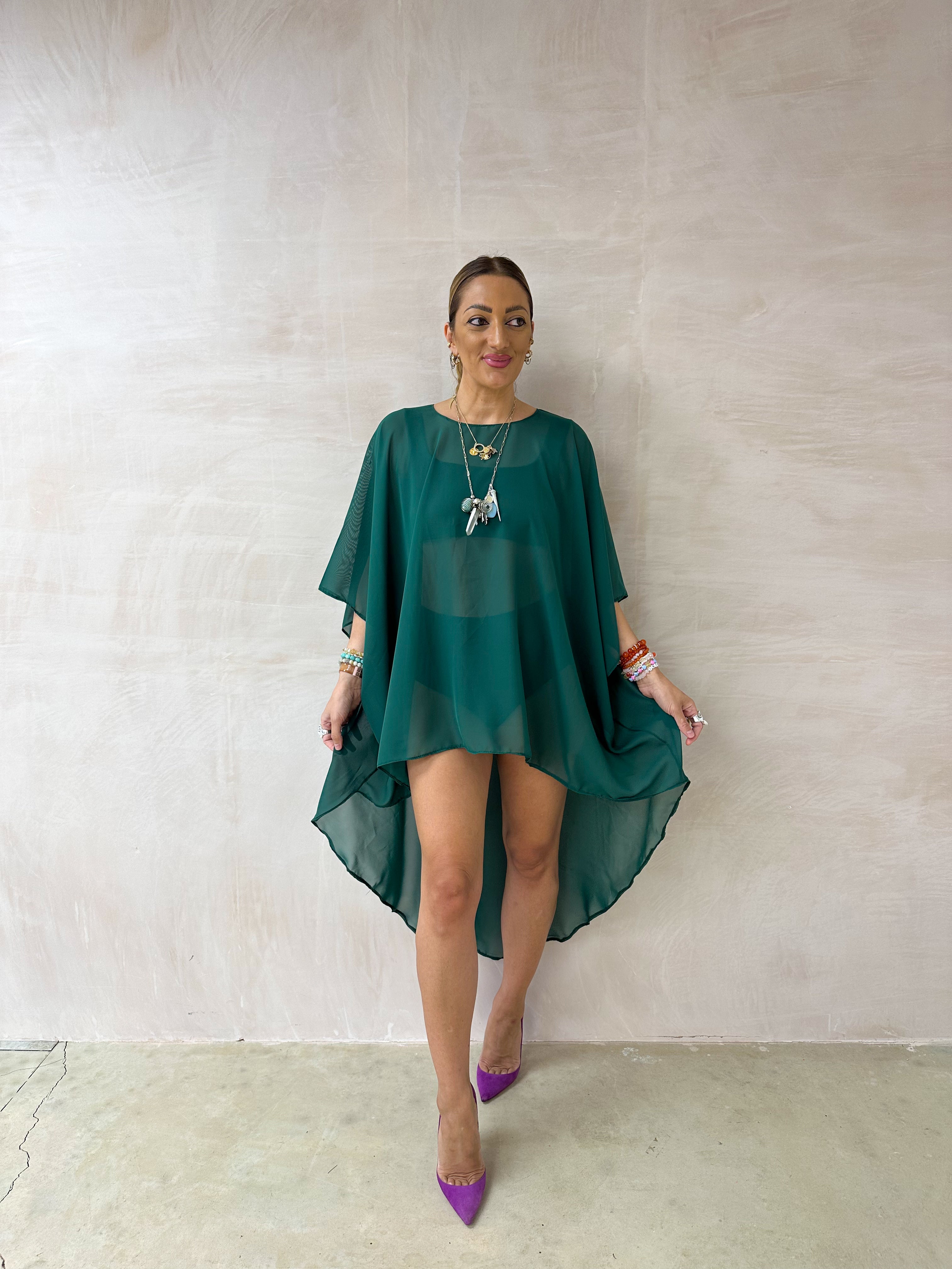 The Jasmine Chiffon Dress In Bottle Green
