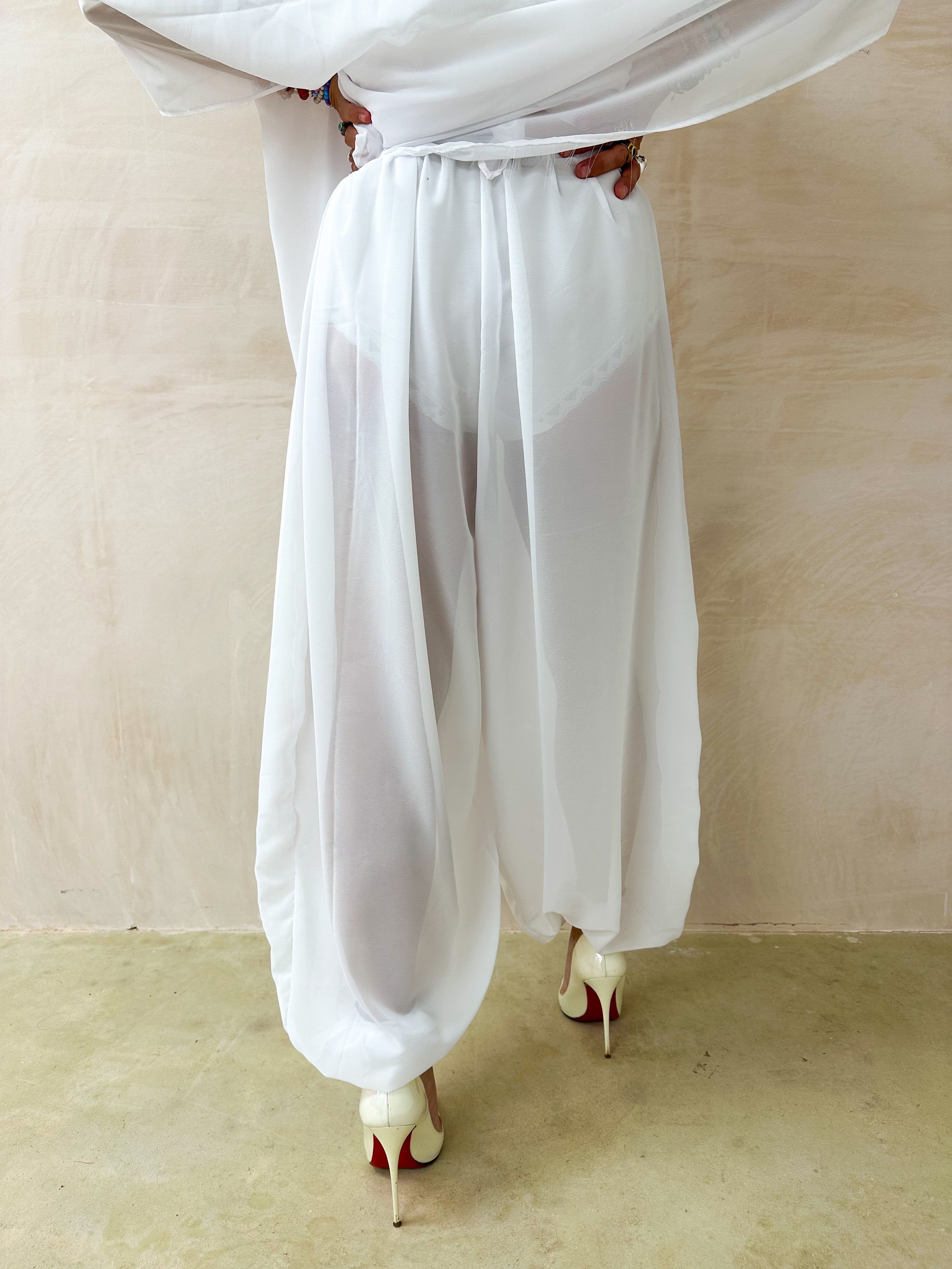 The Jasmine Aladdin Trousers In White Chiffon