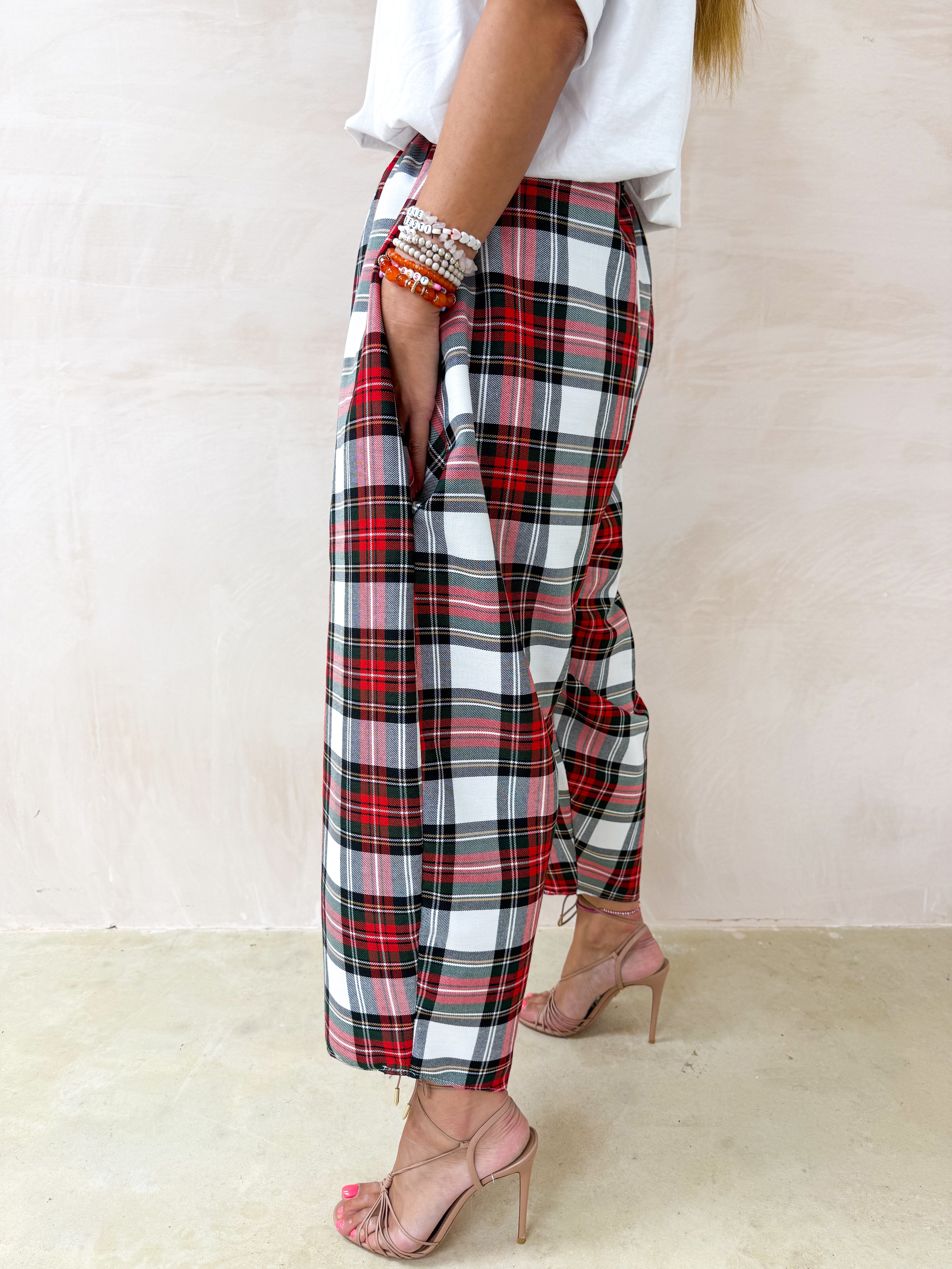 Muse Balloon Trousers In Red/White Tartan