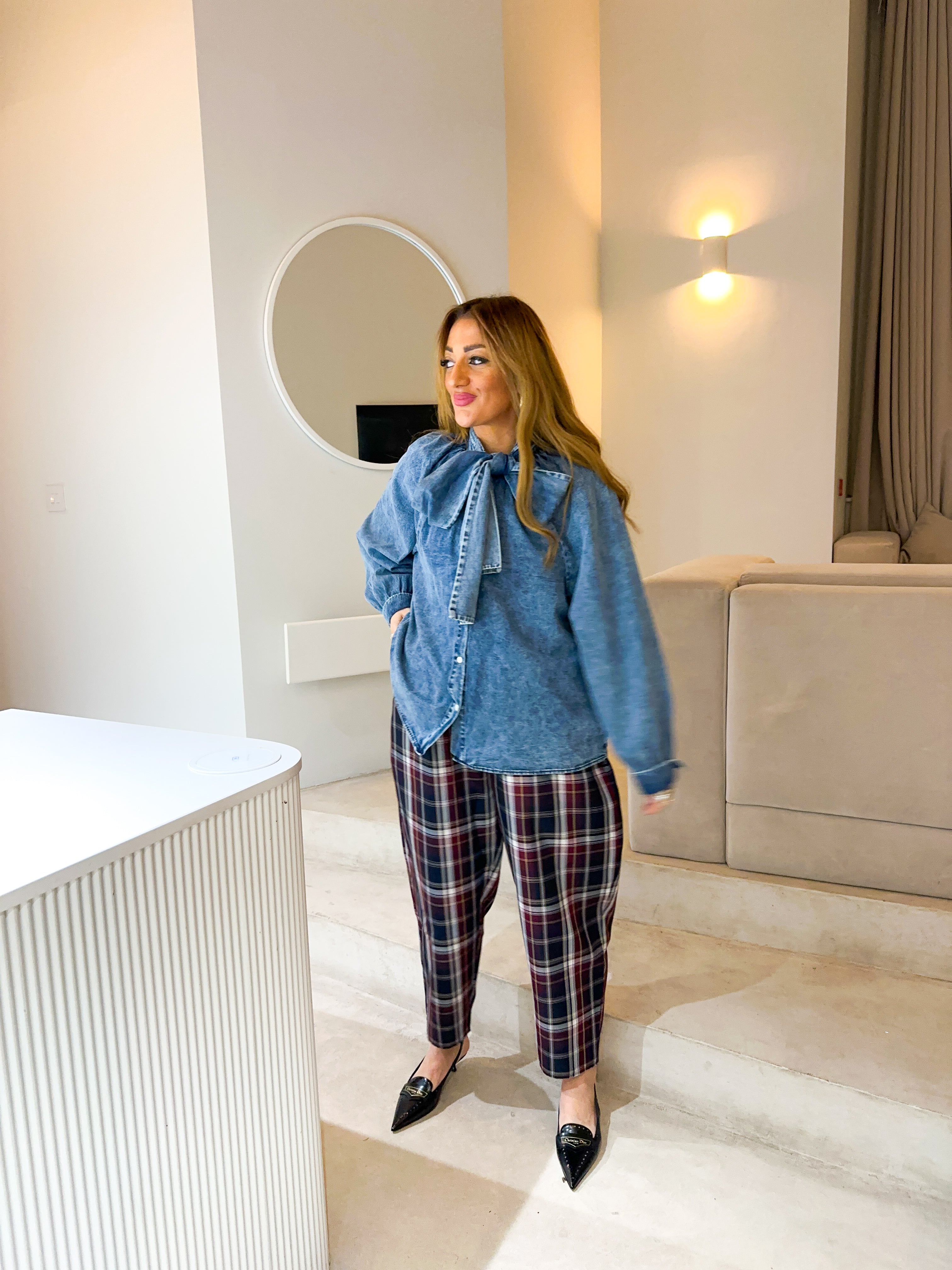 Bow Front Denim Shirt In Blue