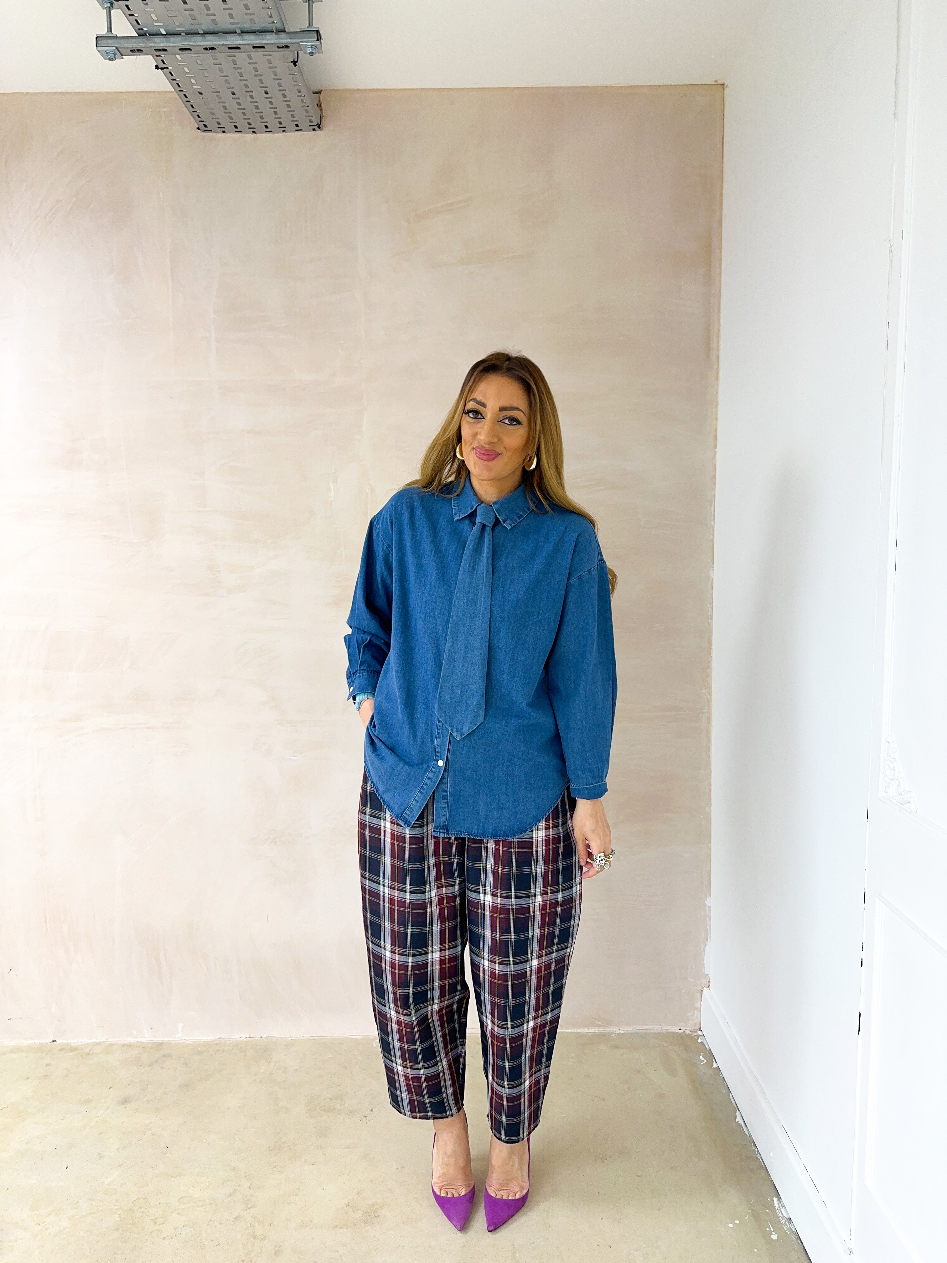 Relaxed Fit Tie Detail Shirt In Blue Denim