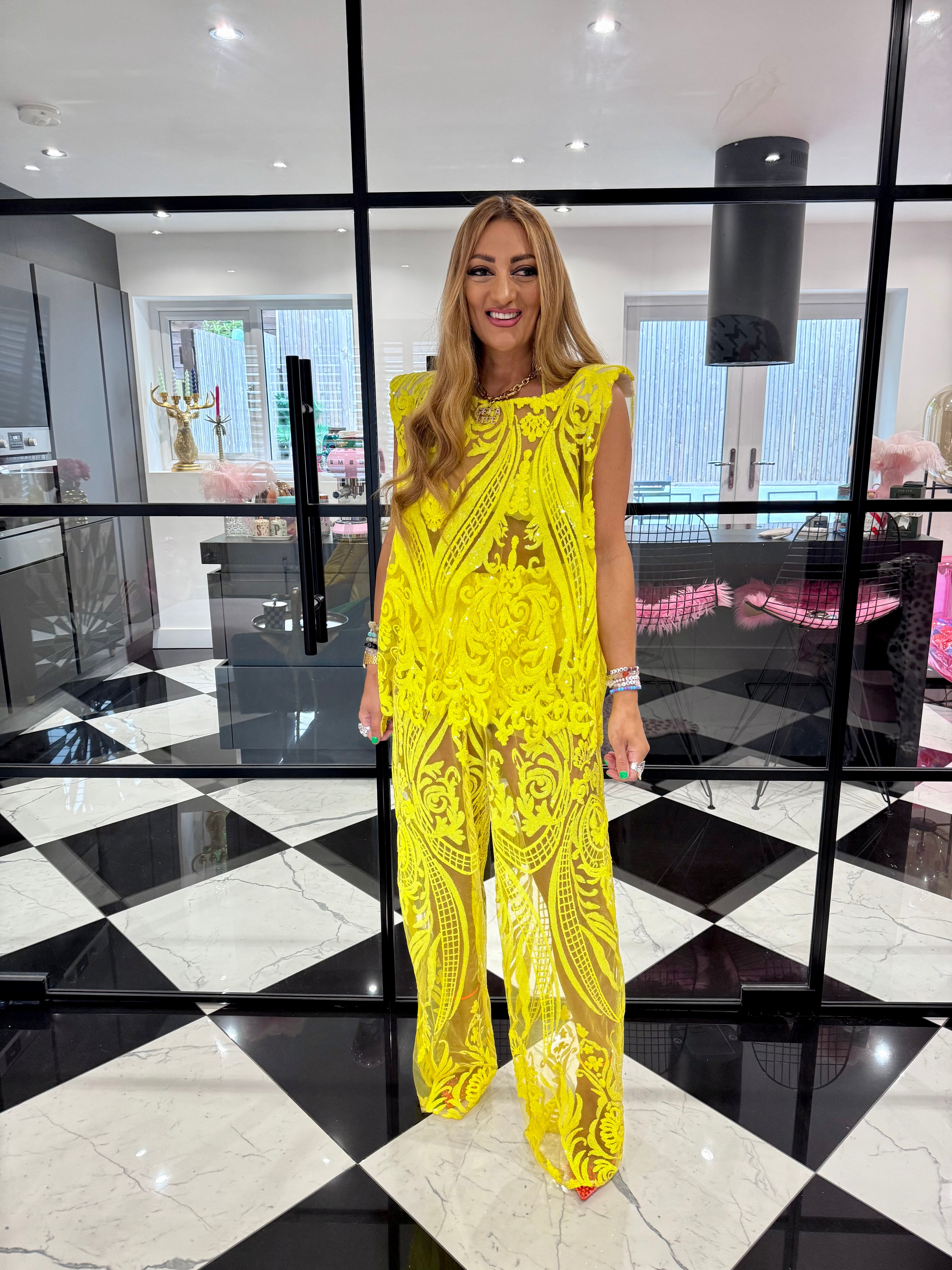 The Solaris Sequin Trousers In Yellow