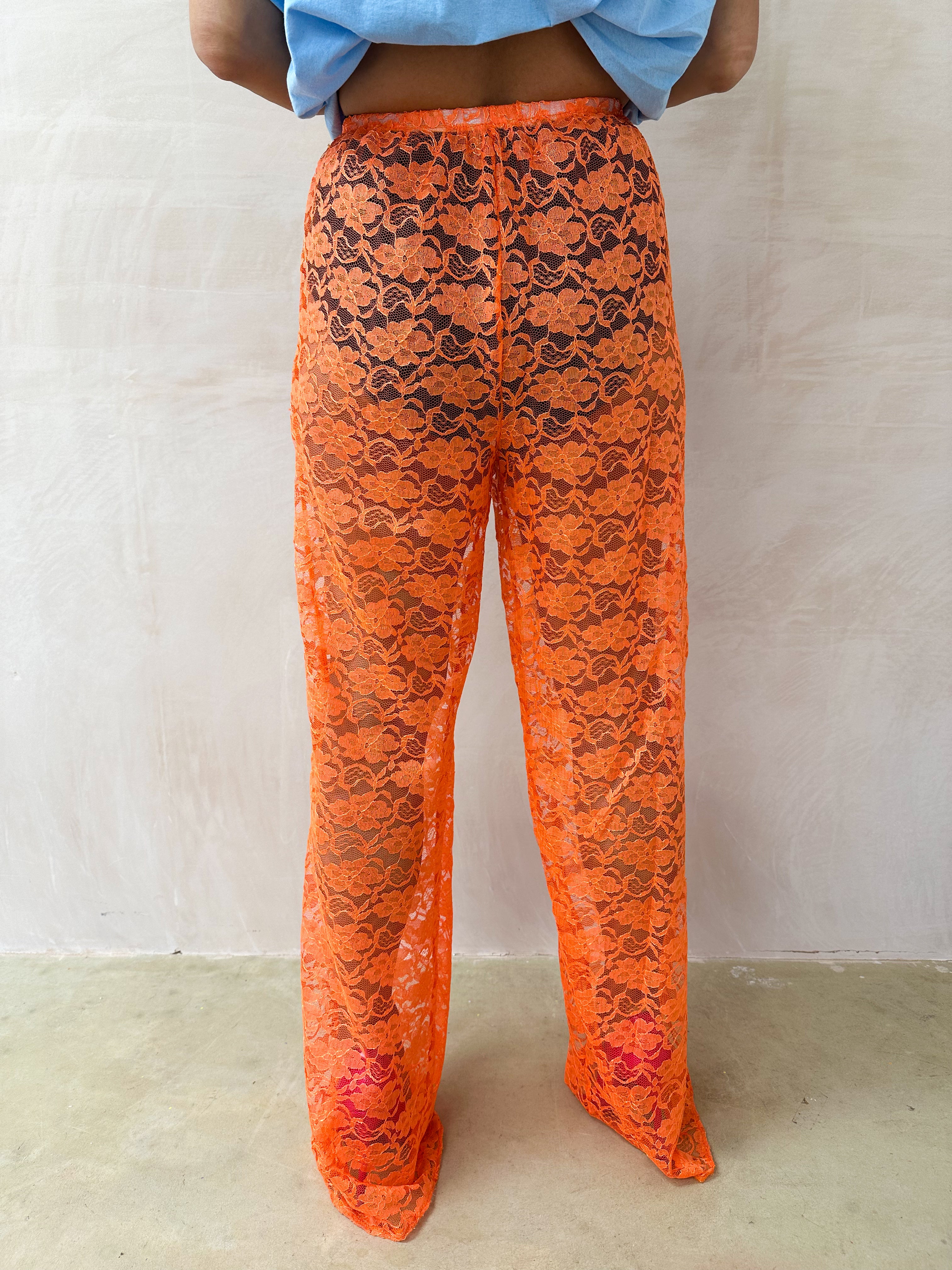 Wide Leg Lace Trousers In Orange