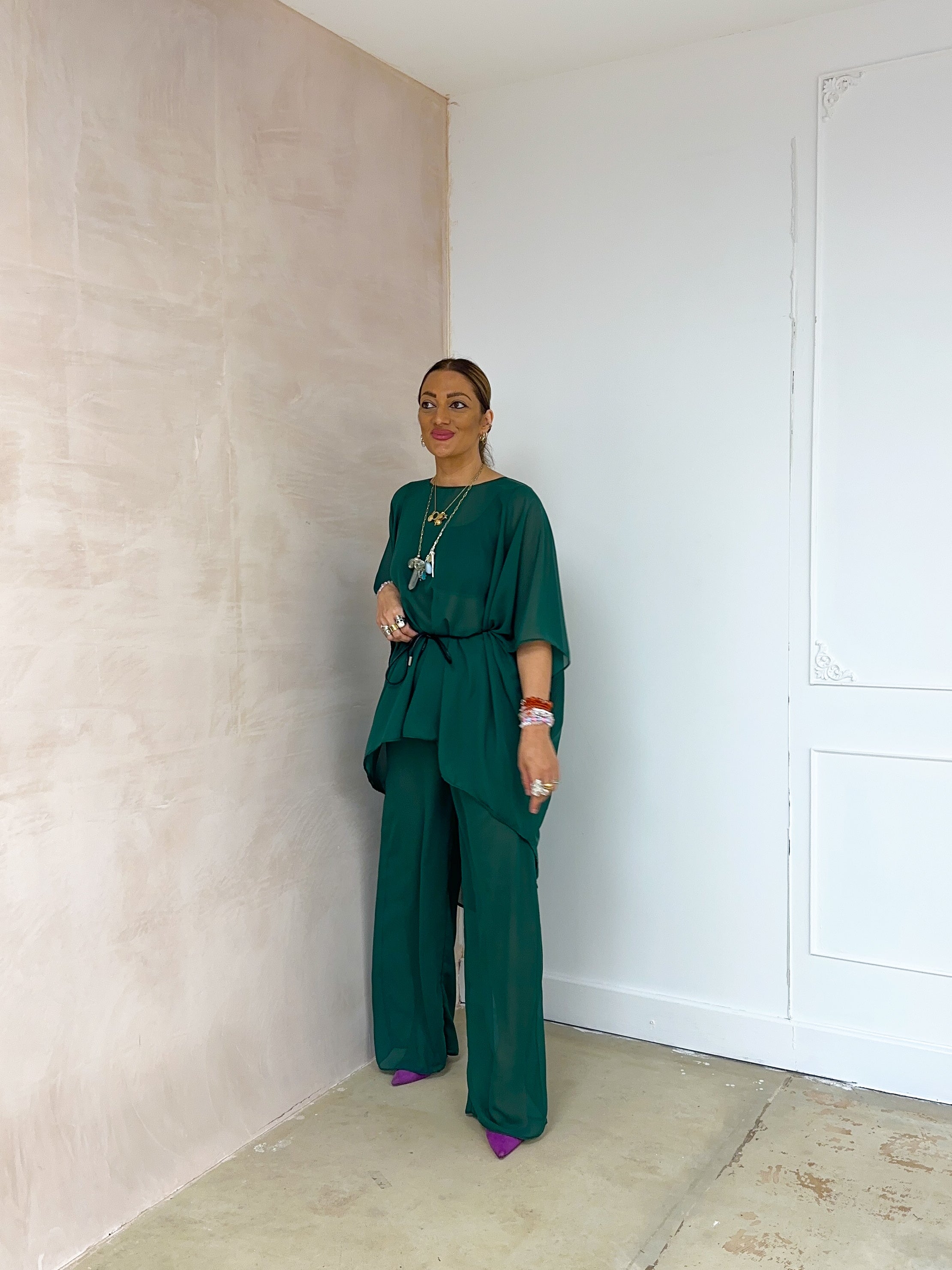 The Jasmine Chiffon Dress In Bottle Green