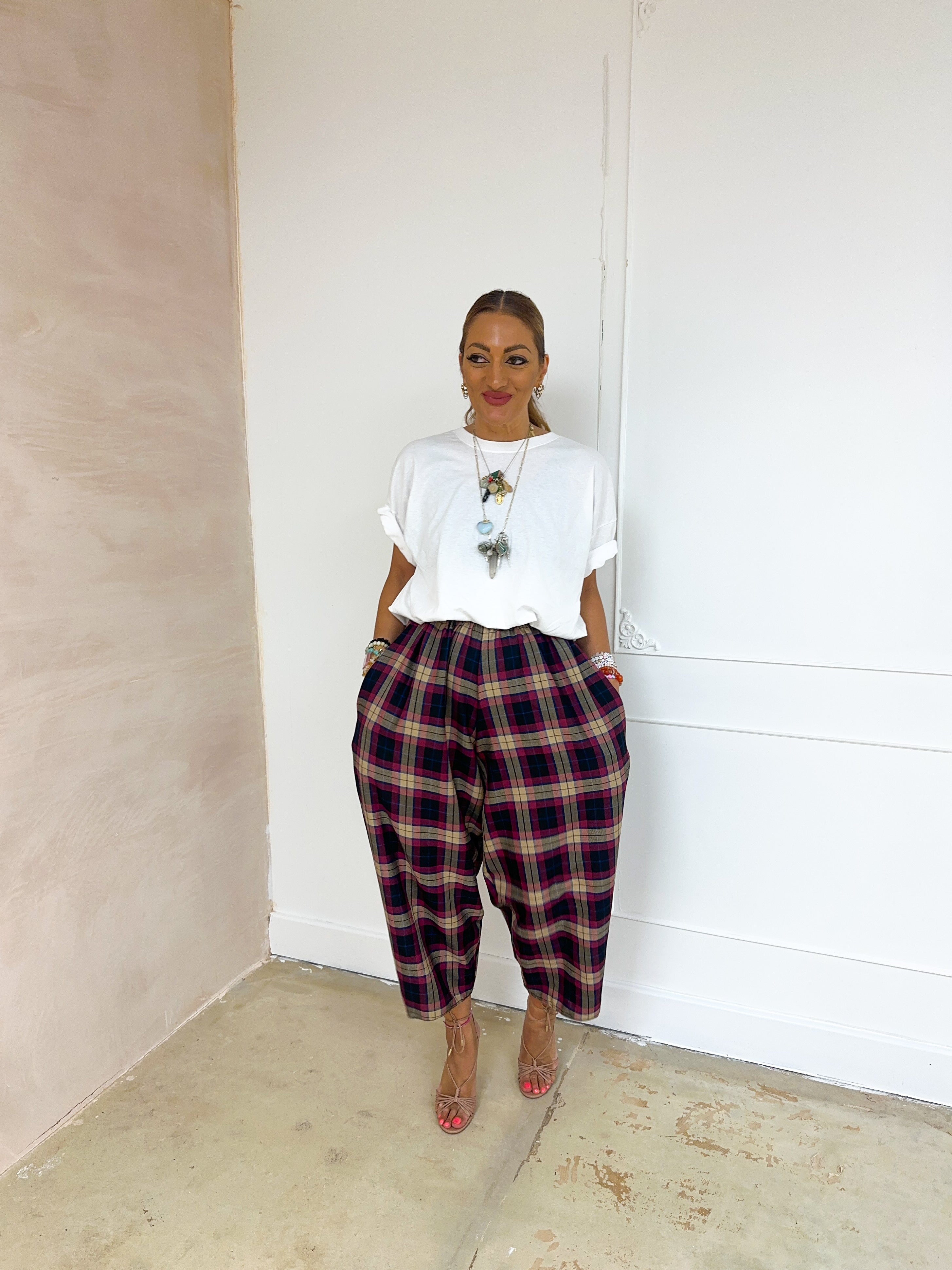 Muse Balloon Trousers In Purple Tartan