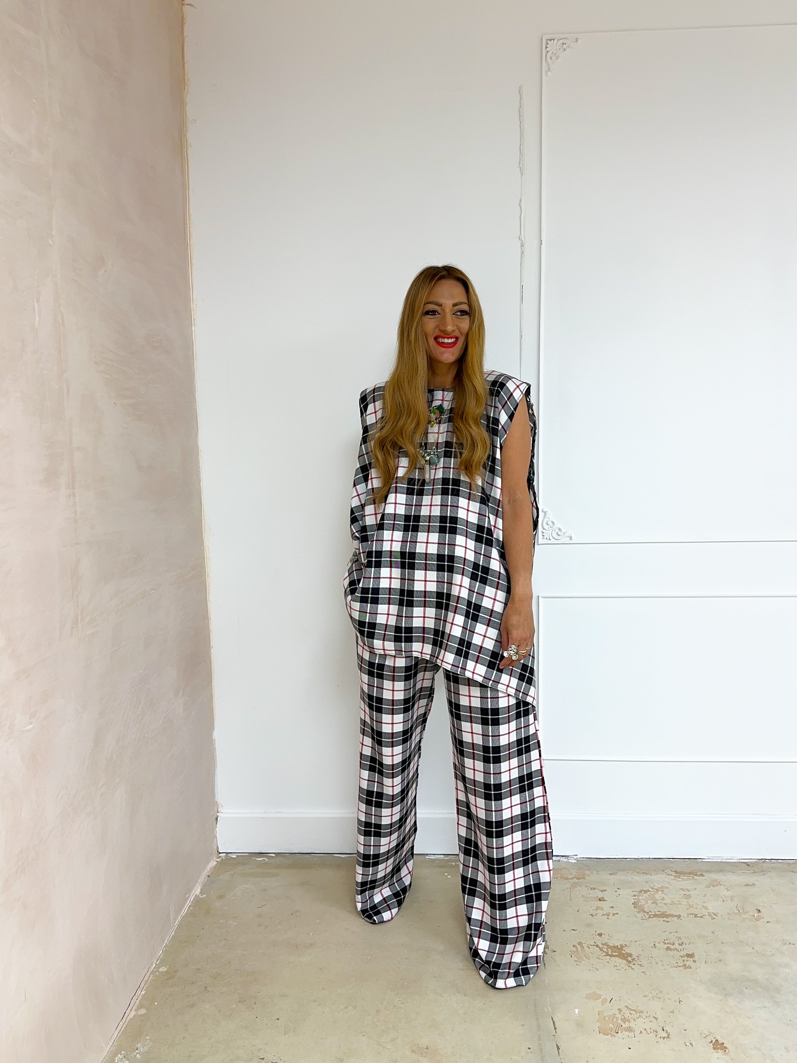 Muse Belted Top/Dress In White Tartan