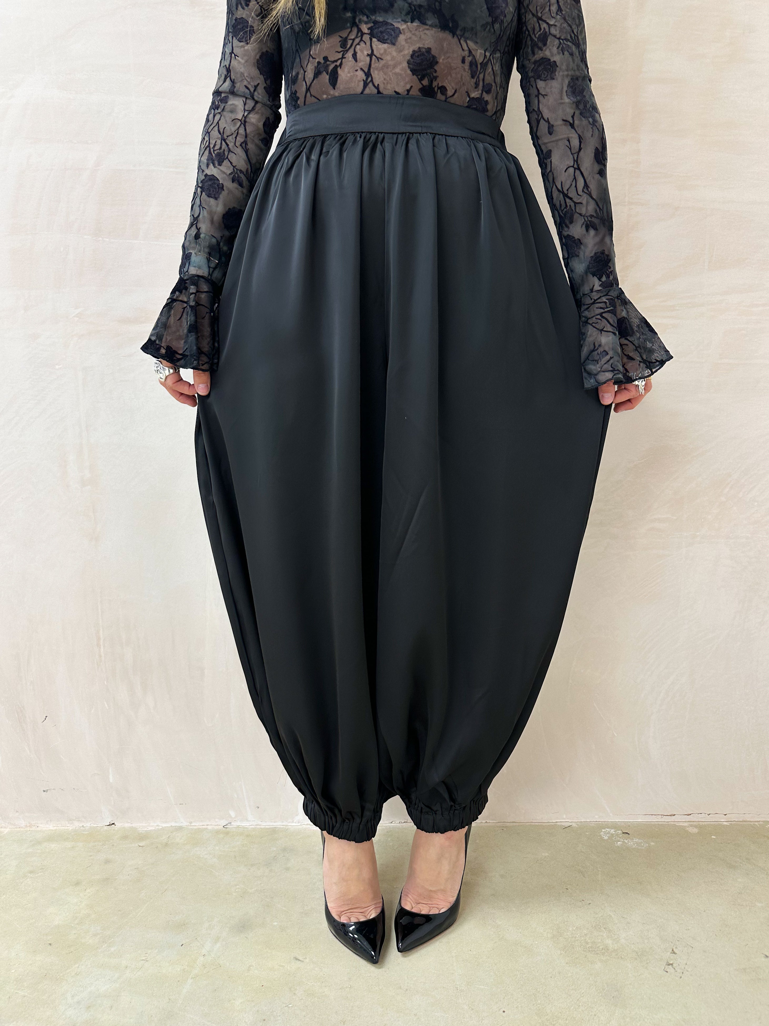 Aladdin Balloon Trousers In Black Satin