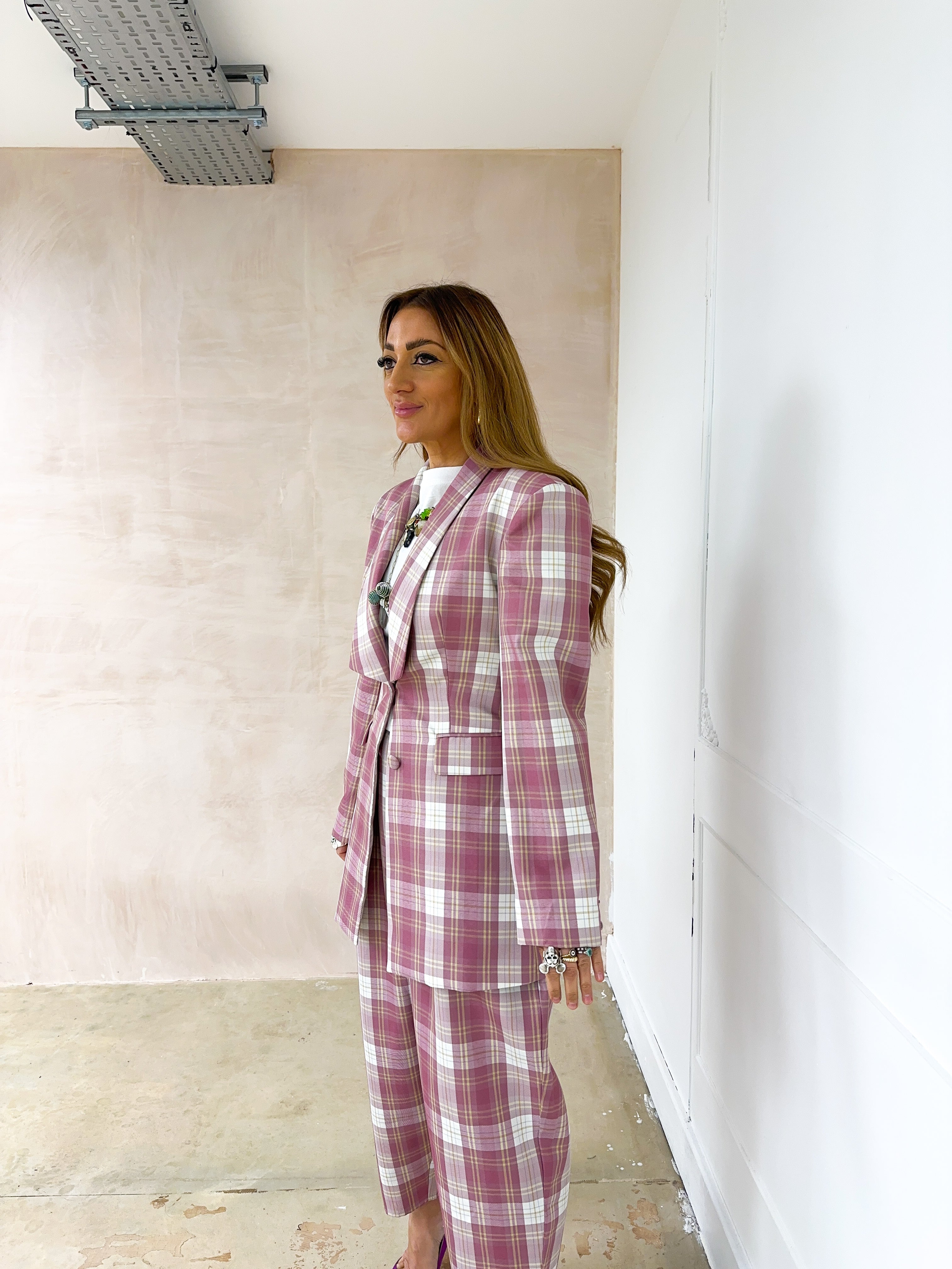 Tartan Check Blazer In Pink