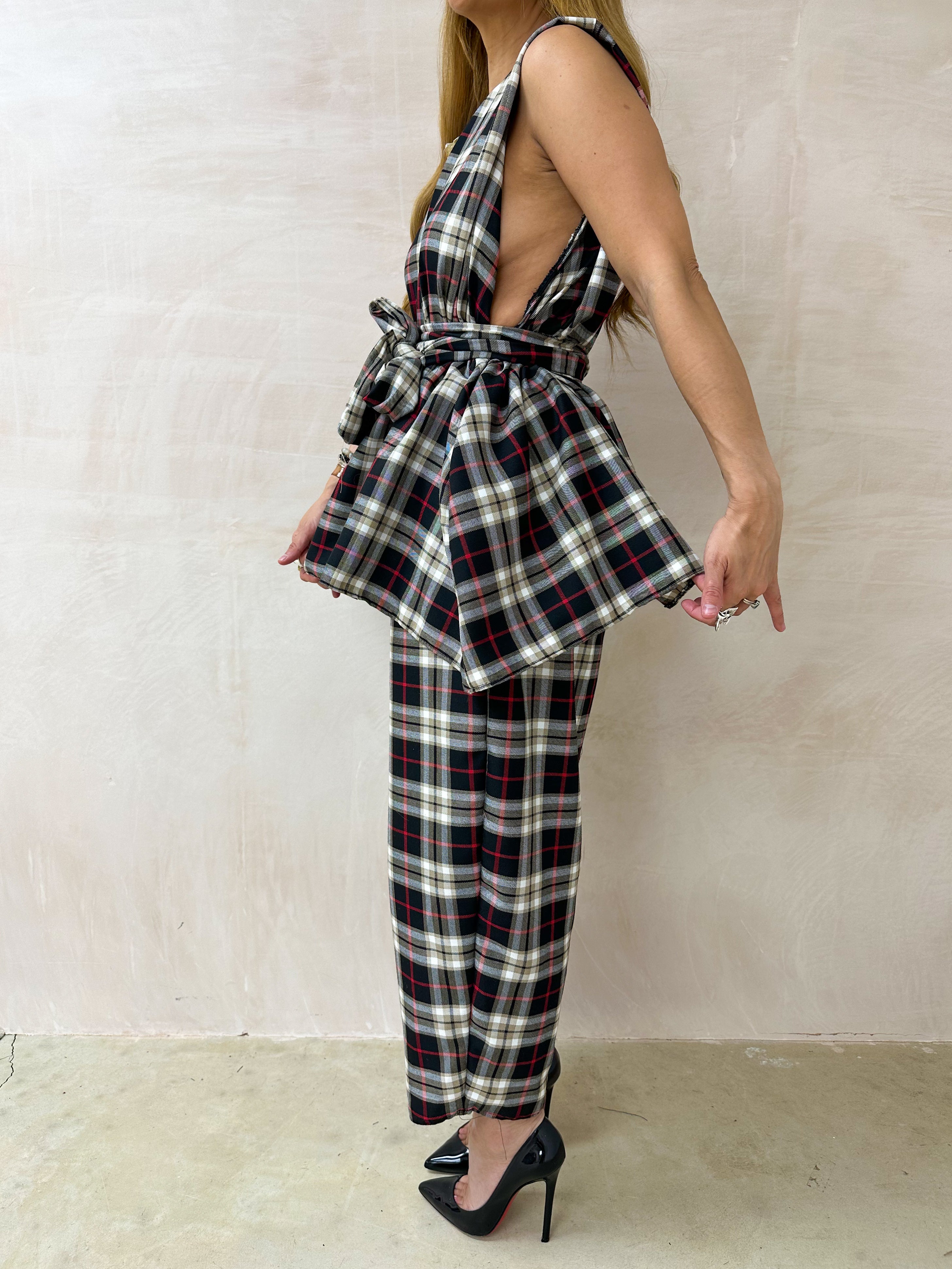Muse Belted Top/Dress In Black/Burgundy Tartan