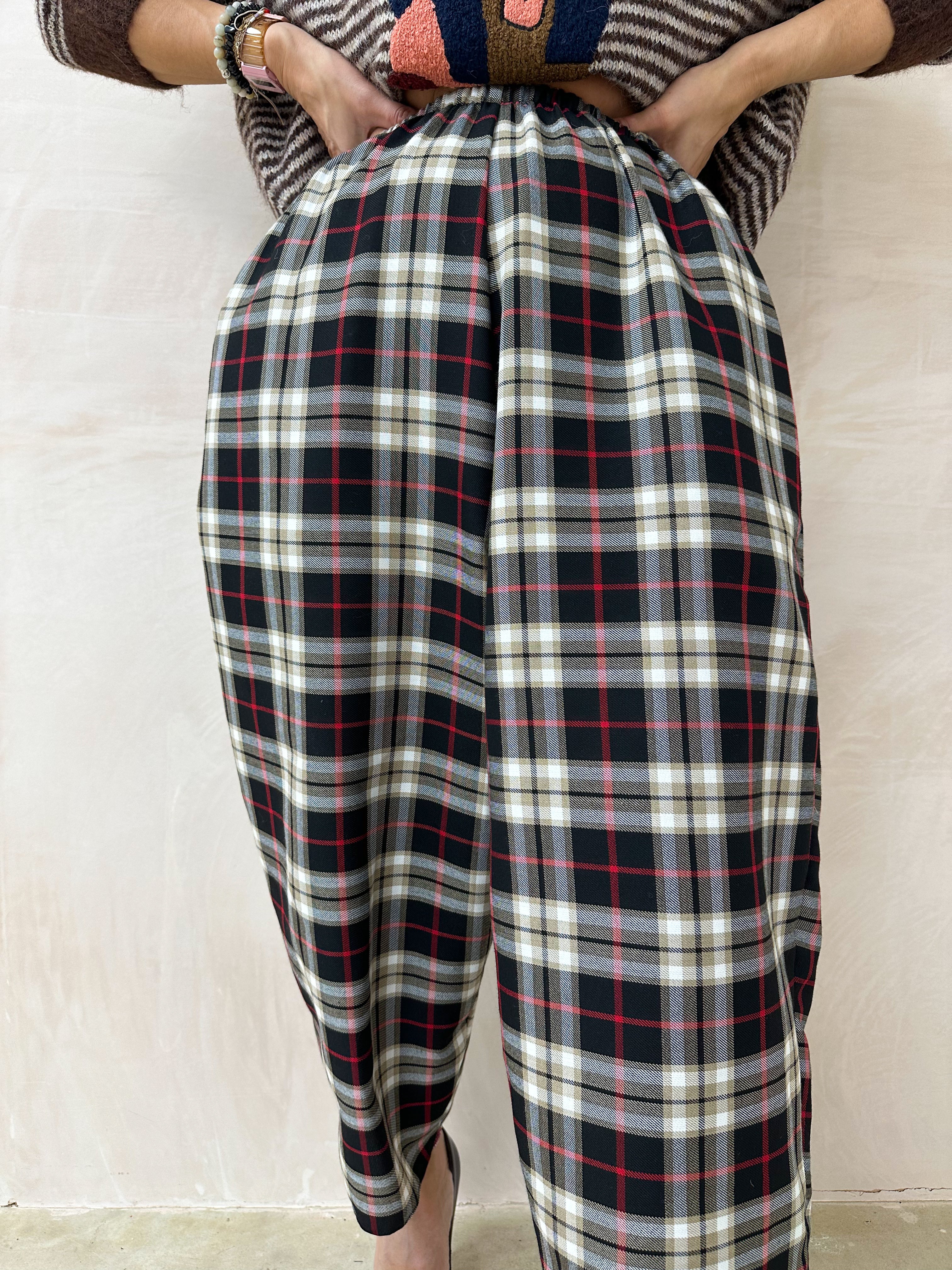 Muse Balloon Trousers In Black/Burgundy Tartan