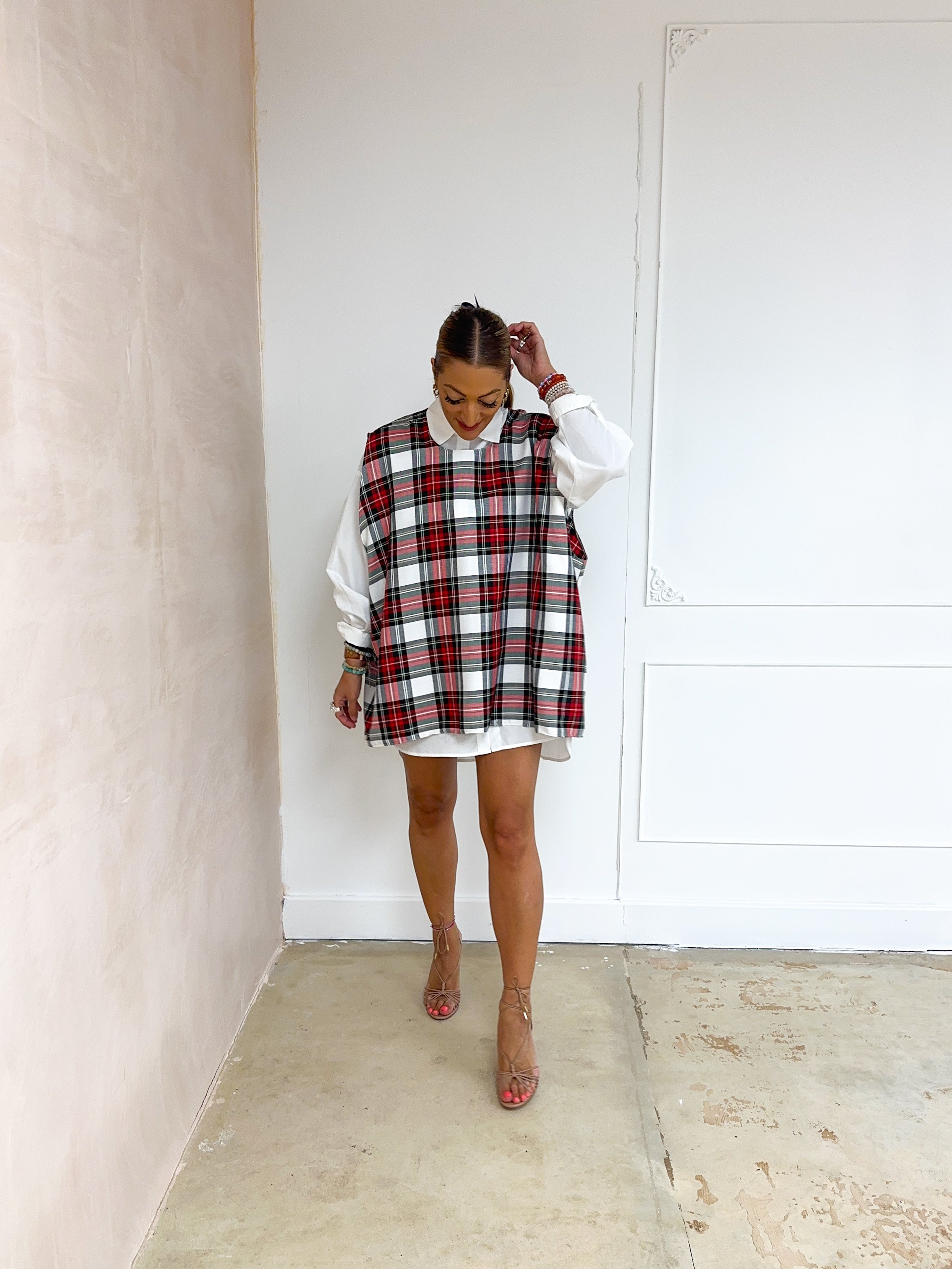 Muse Belted Top In Red/White Tartan