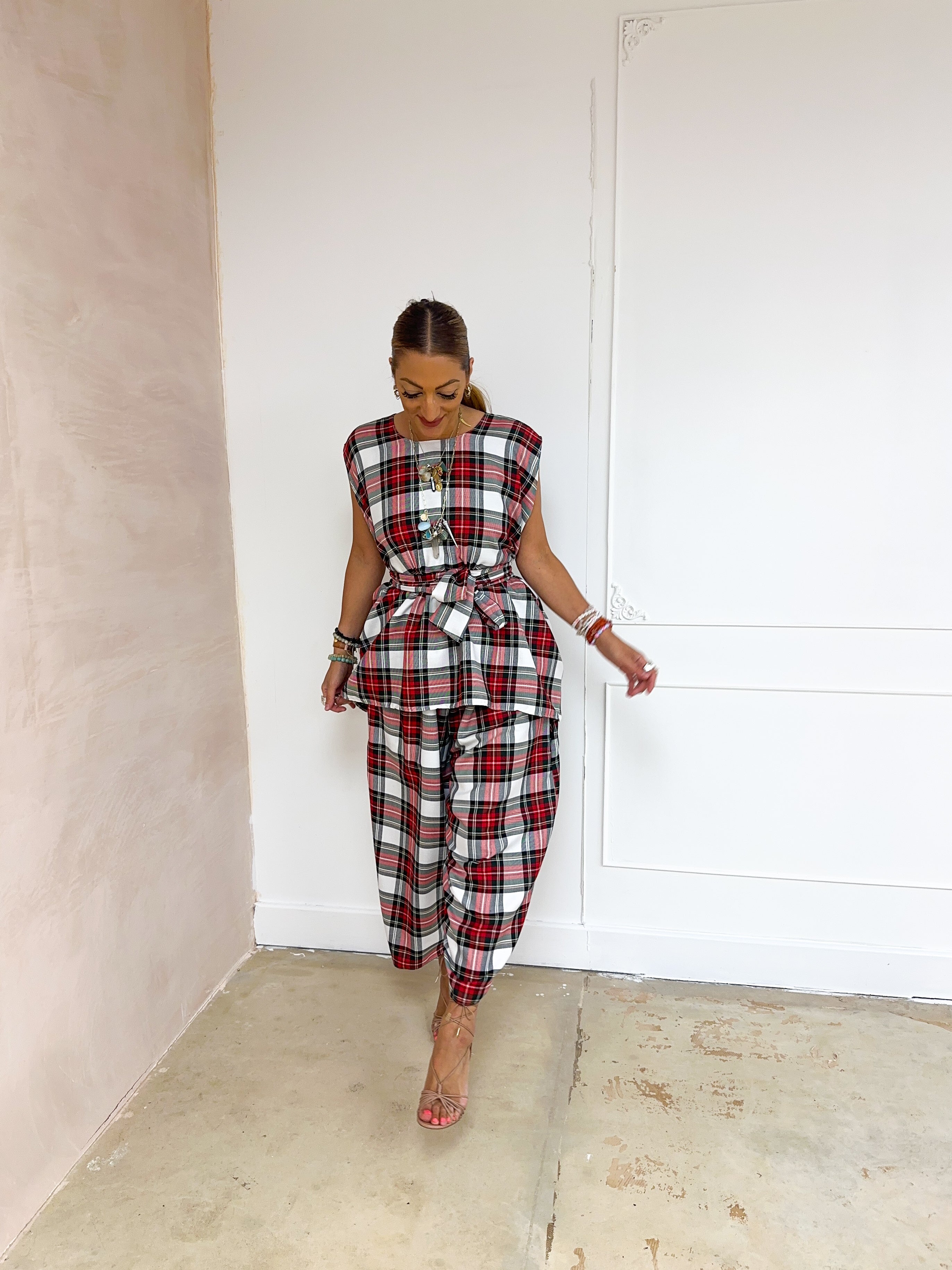 Muse Balloon Trousers In Red/White Tartan
