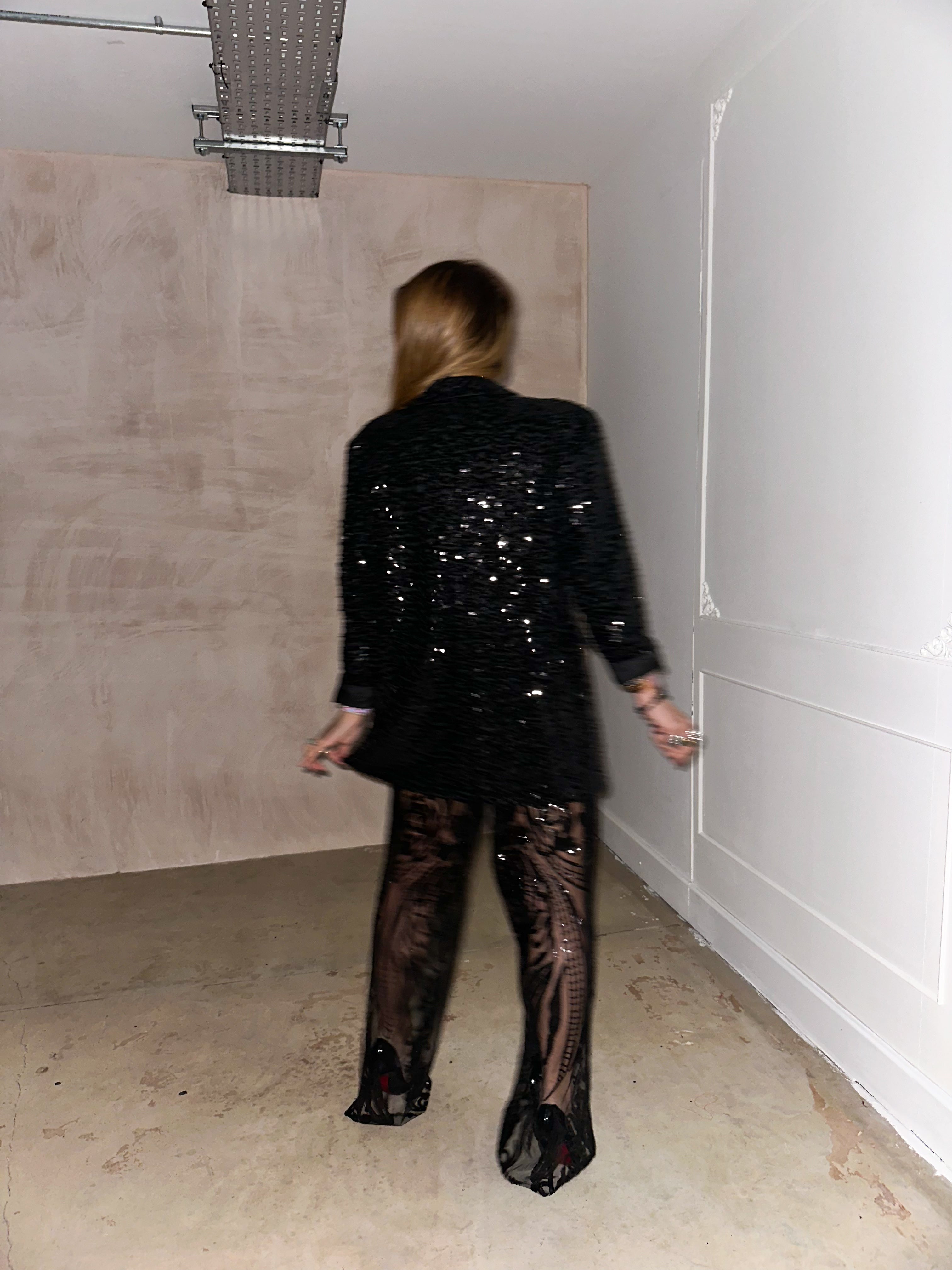 Scattered Sequin Oversized Blazer In Black