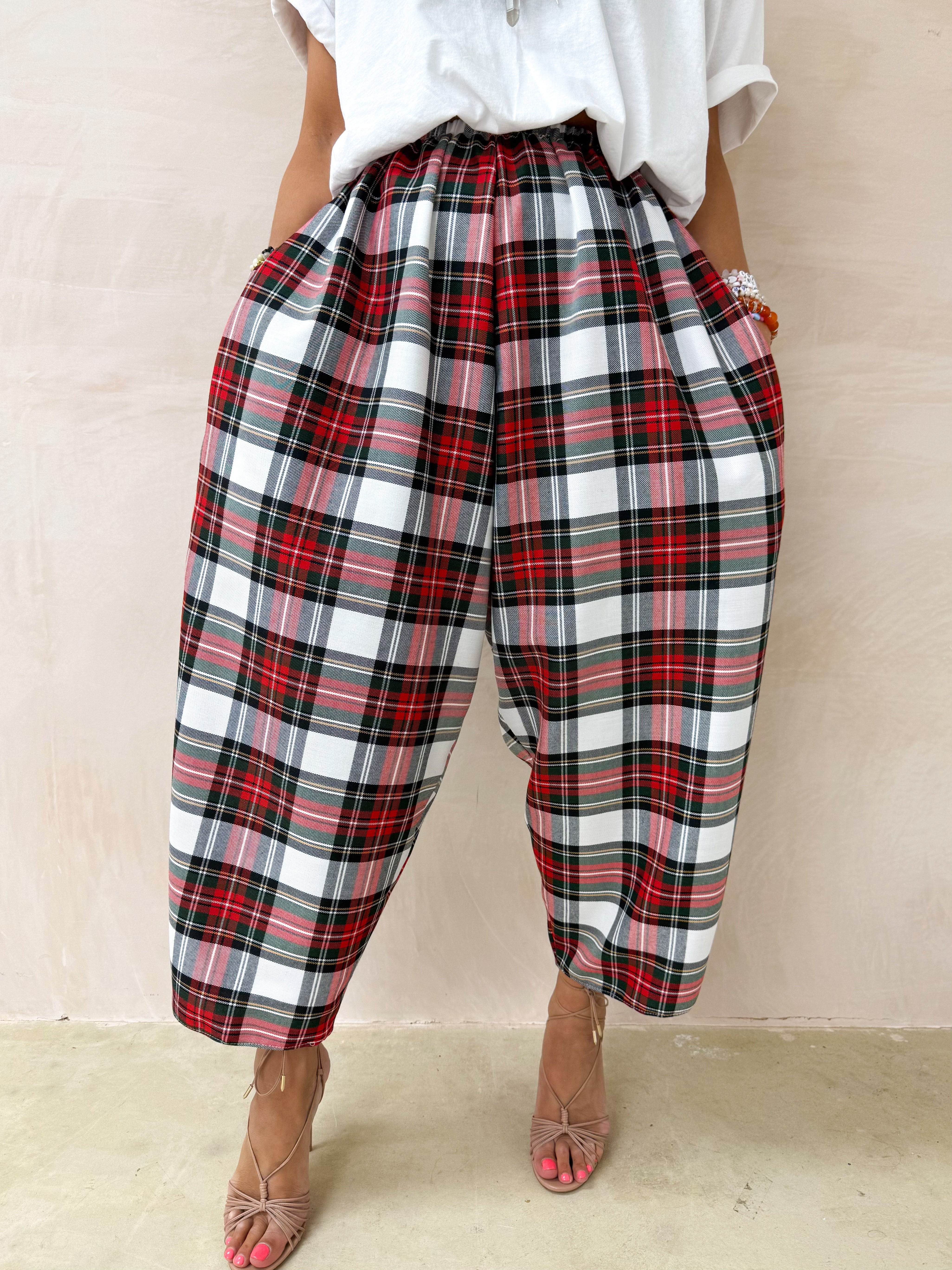 Muse Balloon Trousers In Red/White Tartan