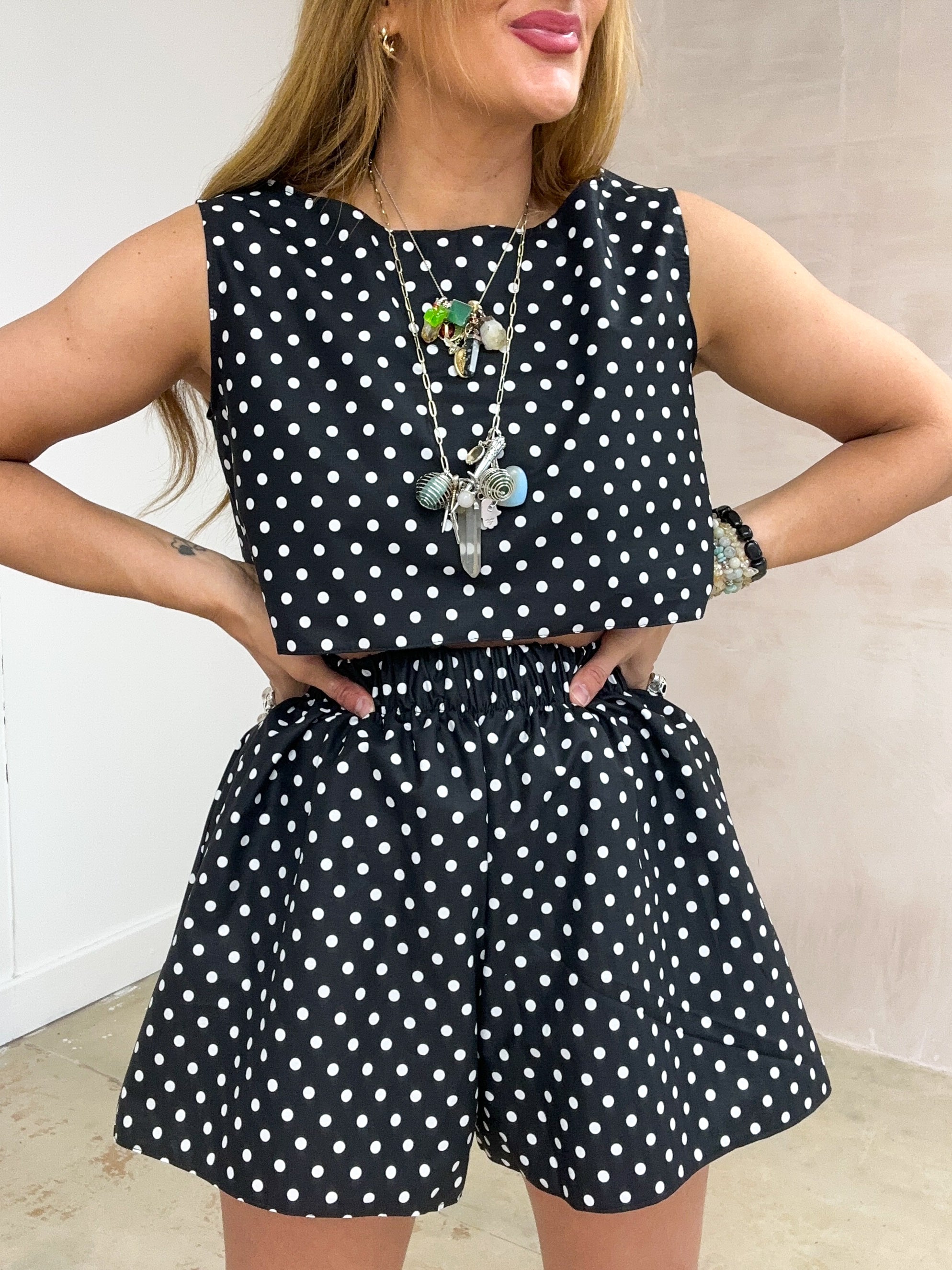 Polka Dot Runner Shorts In Black