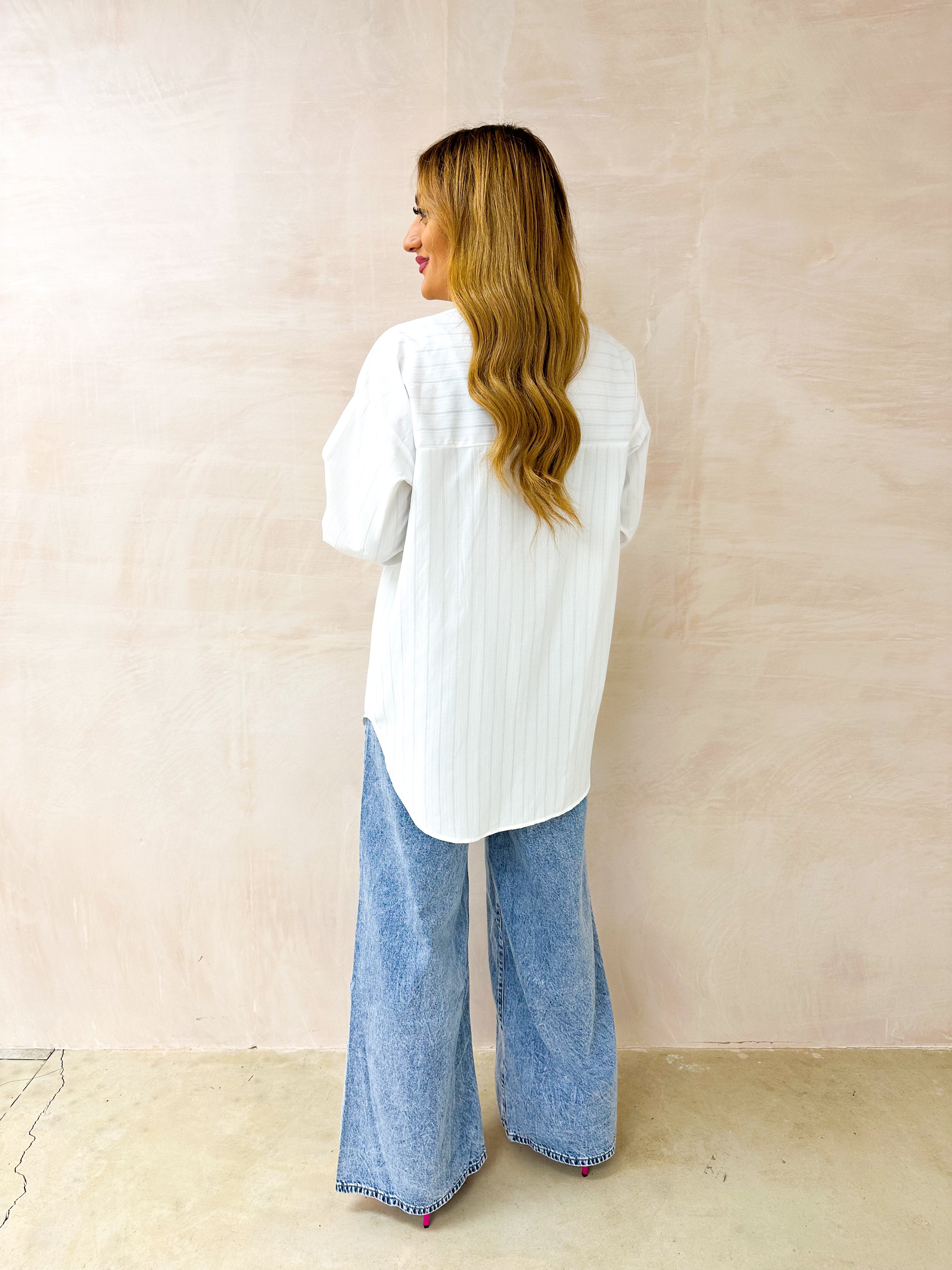 Relaxed Fit Tie Detail Shirt In White