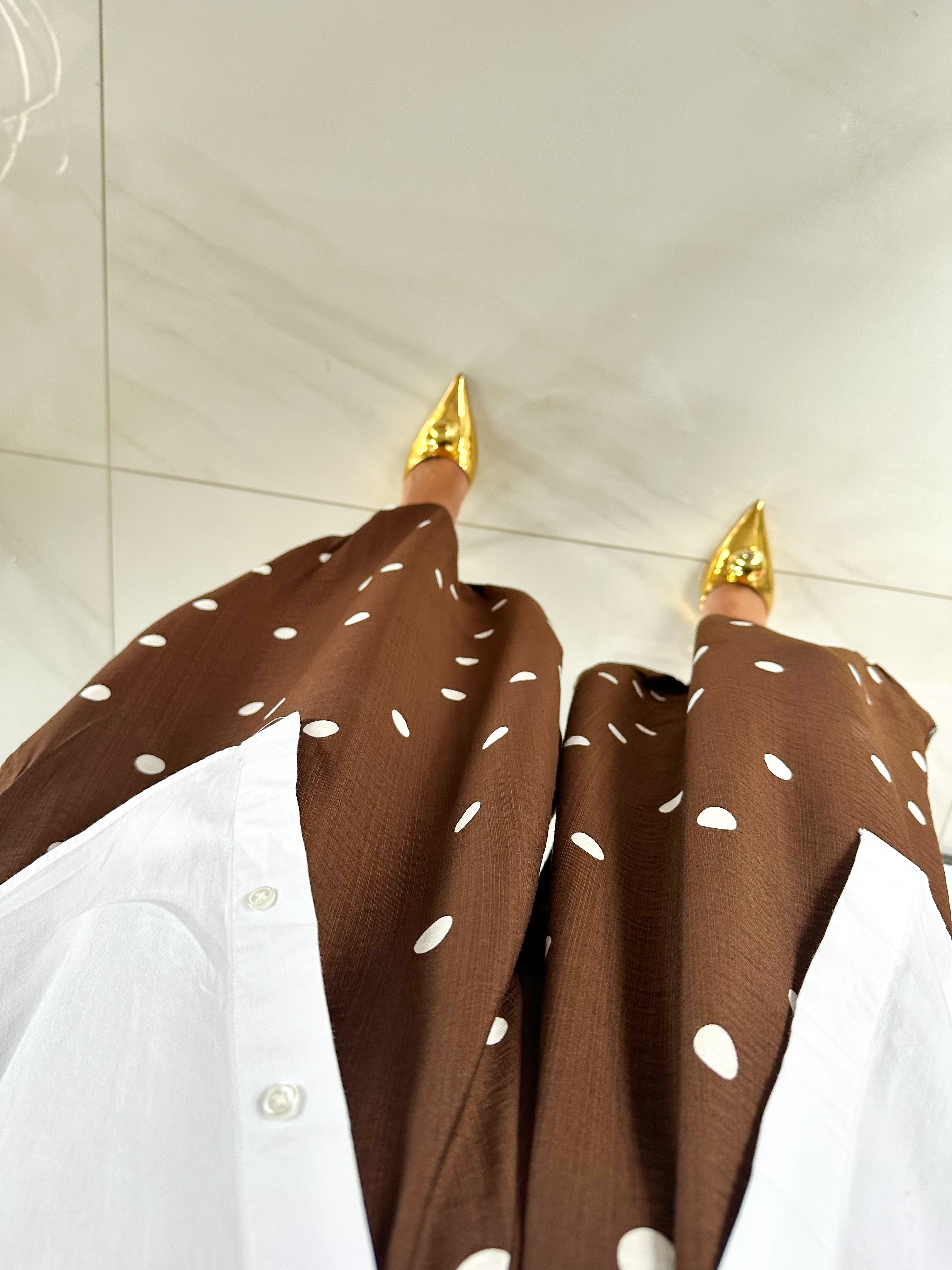 The Jasmine Aladdin Trousers In Brown Polka Dot