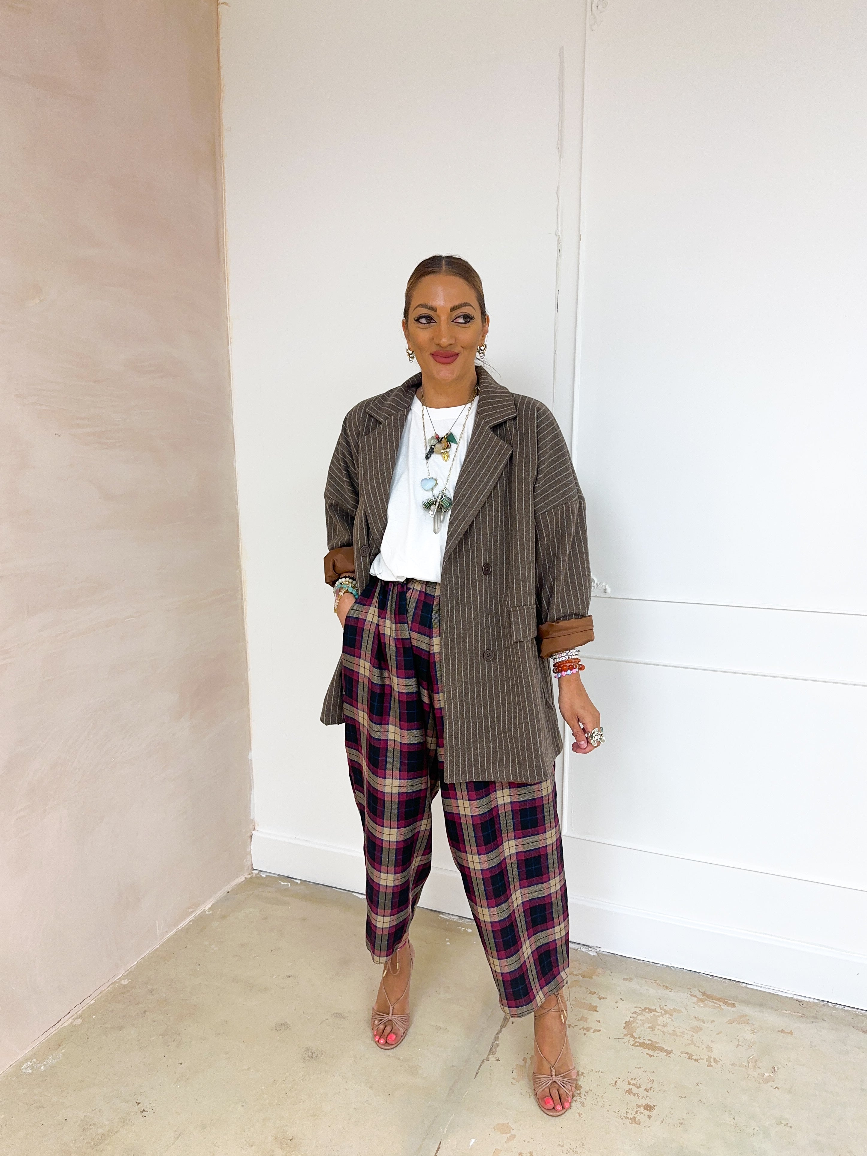 Muse Balloon Trousers In Purple Tartan