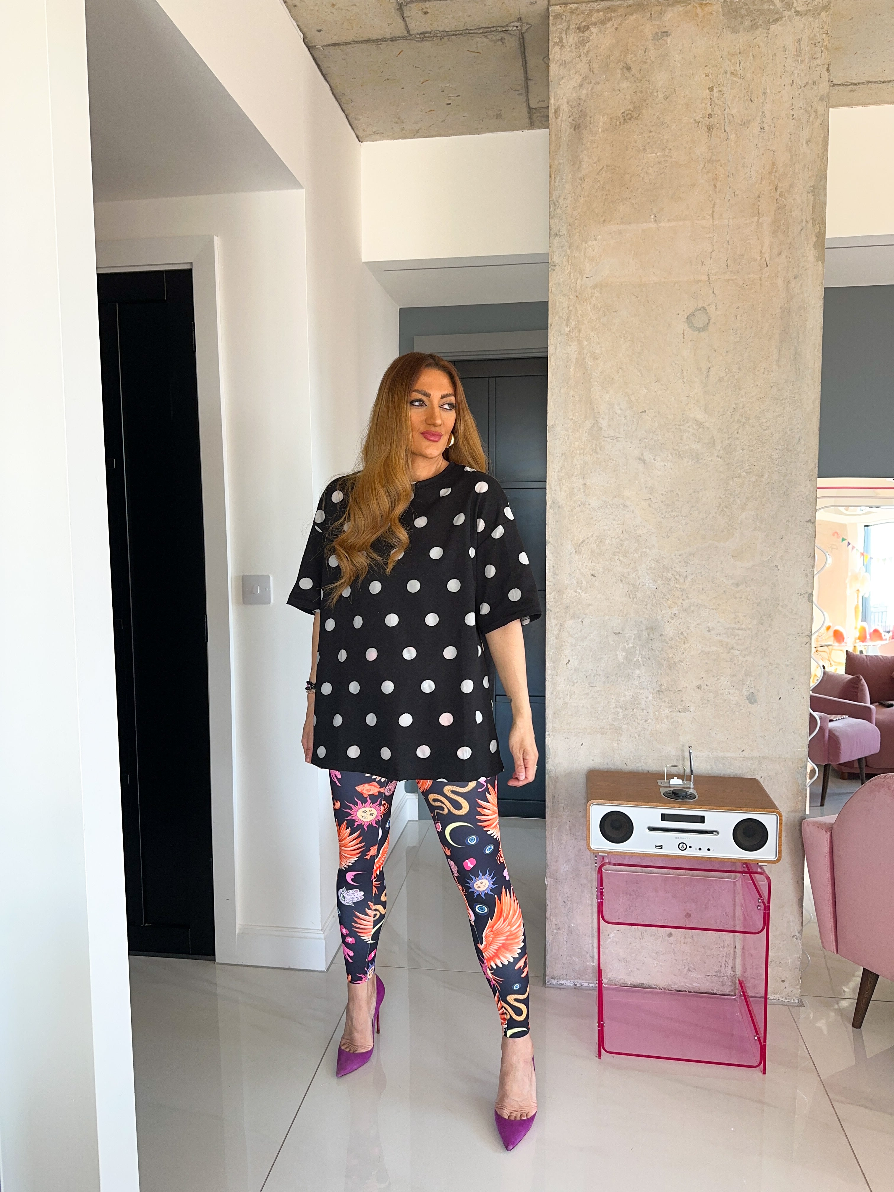 Oversized Basic T-Shirt In Black/White Polka Dot