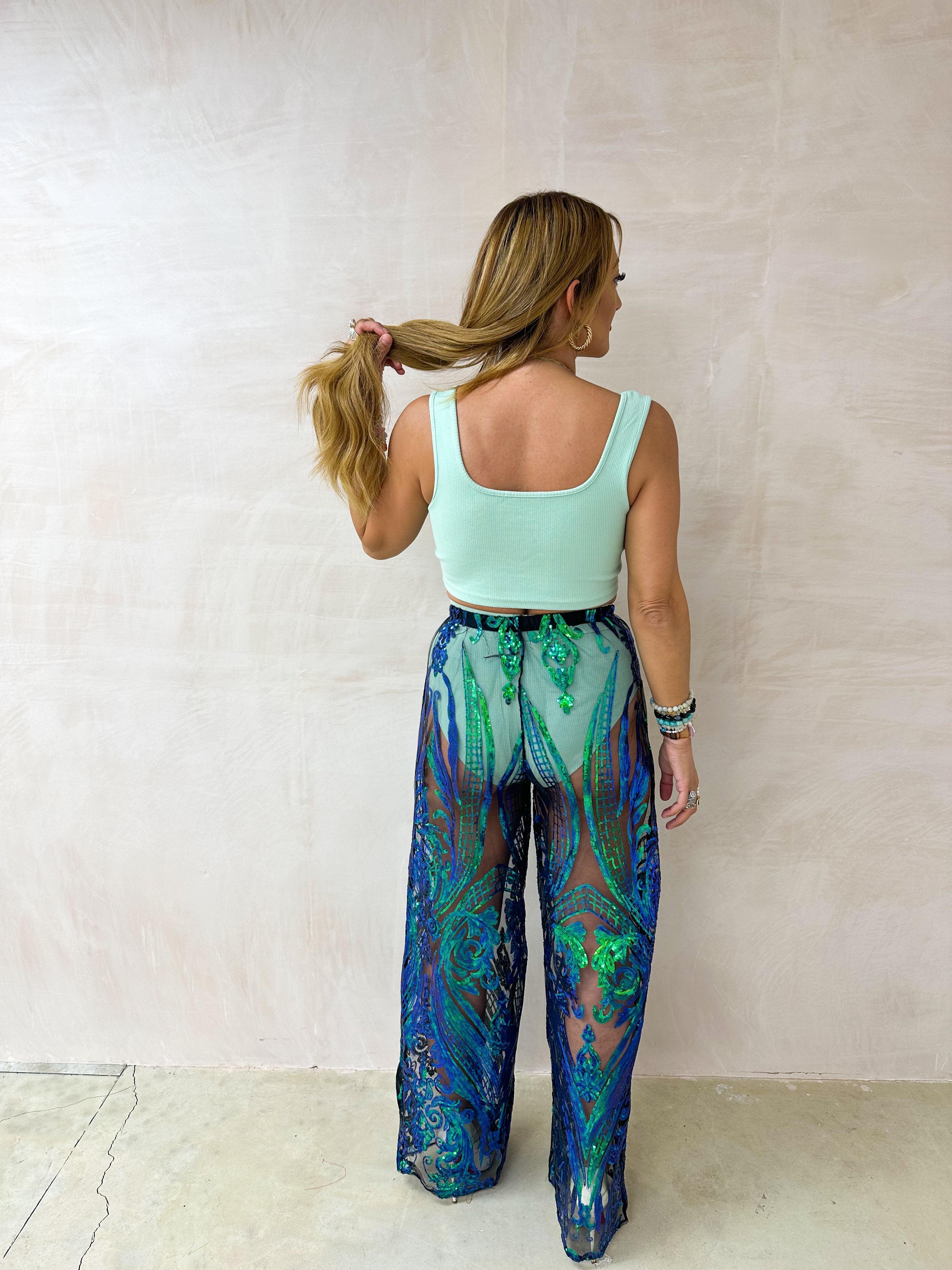 The Solaris Sequin Trousers In Bottle Green