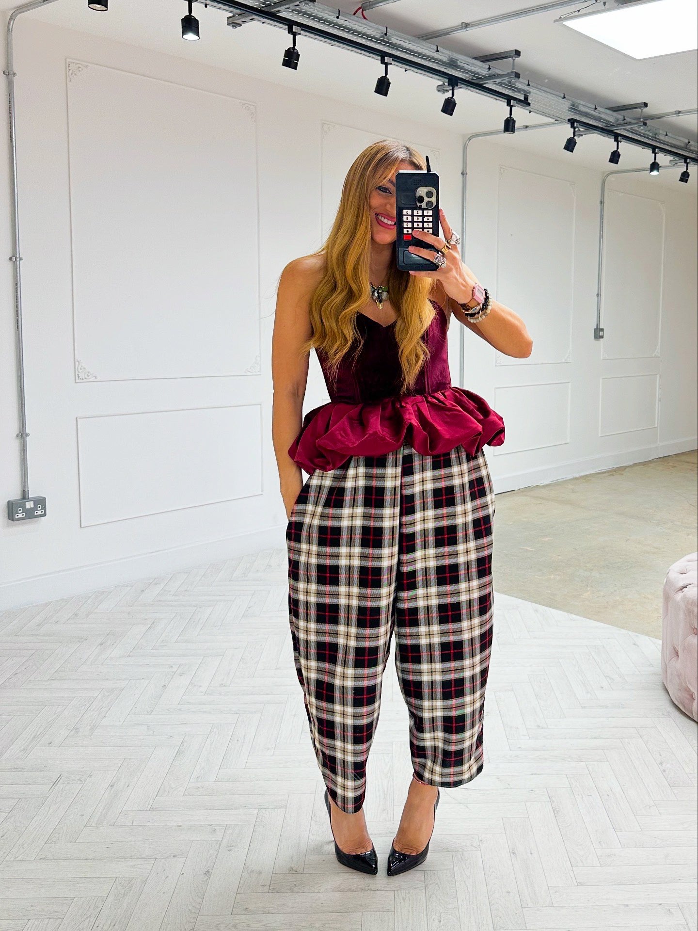 Velvet Peplum Bodice Top In Burgundy/Red