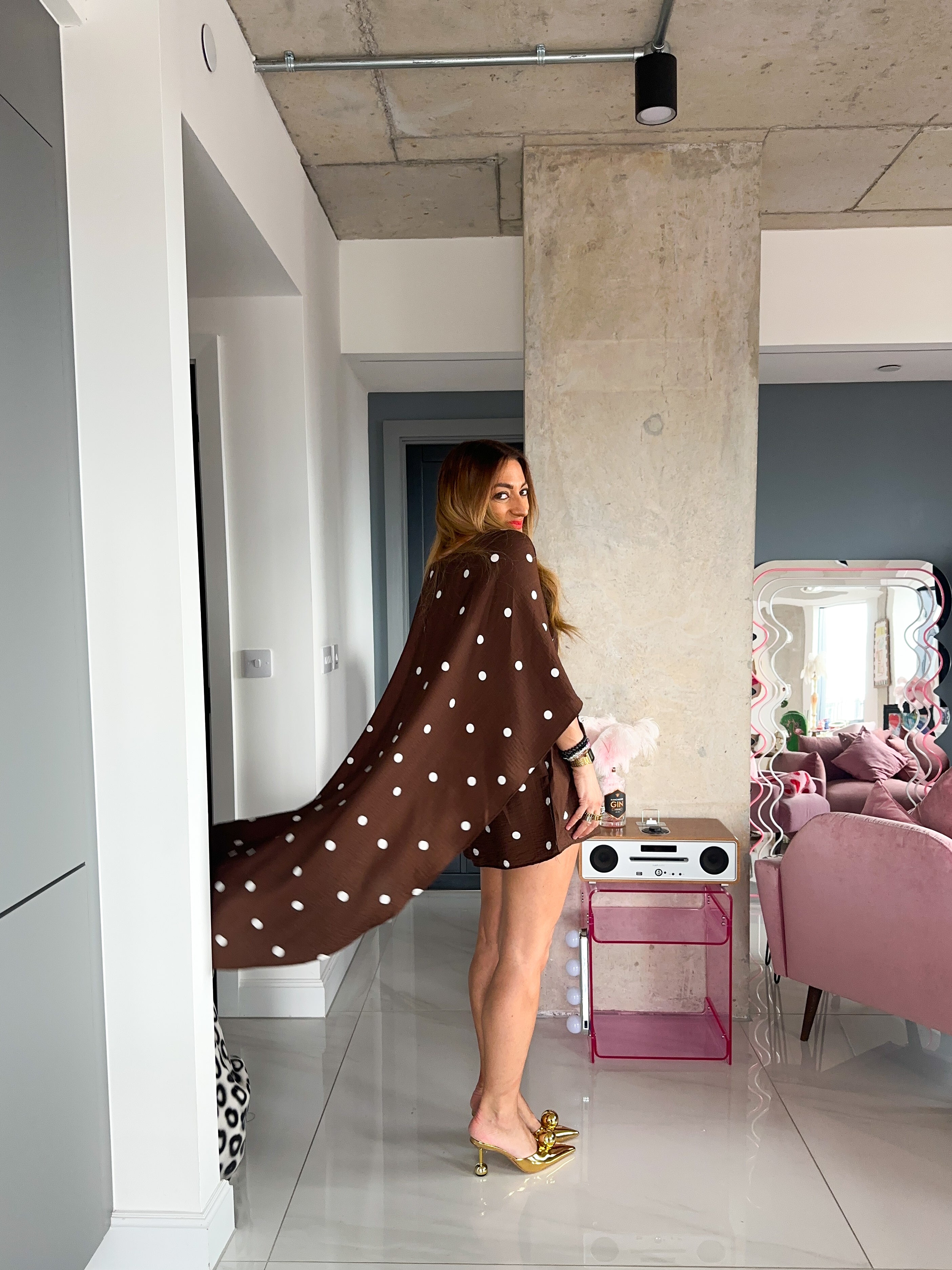 The Jasmine Cape Top In Brown Polka Dot