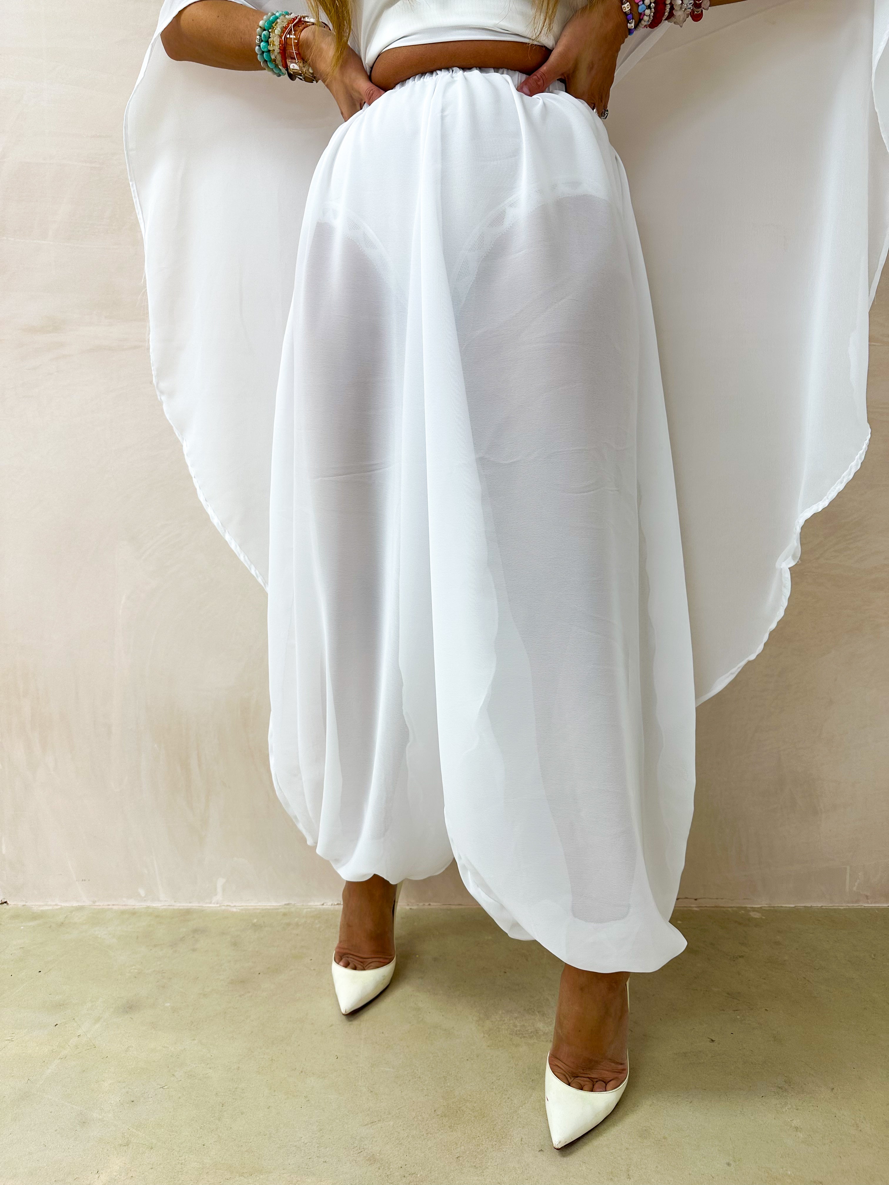 The Jasmine Aladdin Trousers In White Chiffon