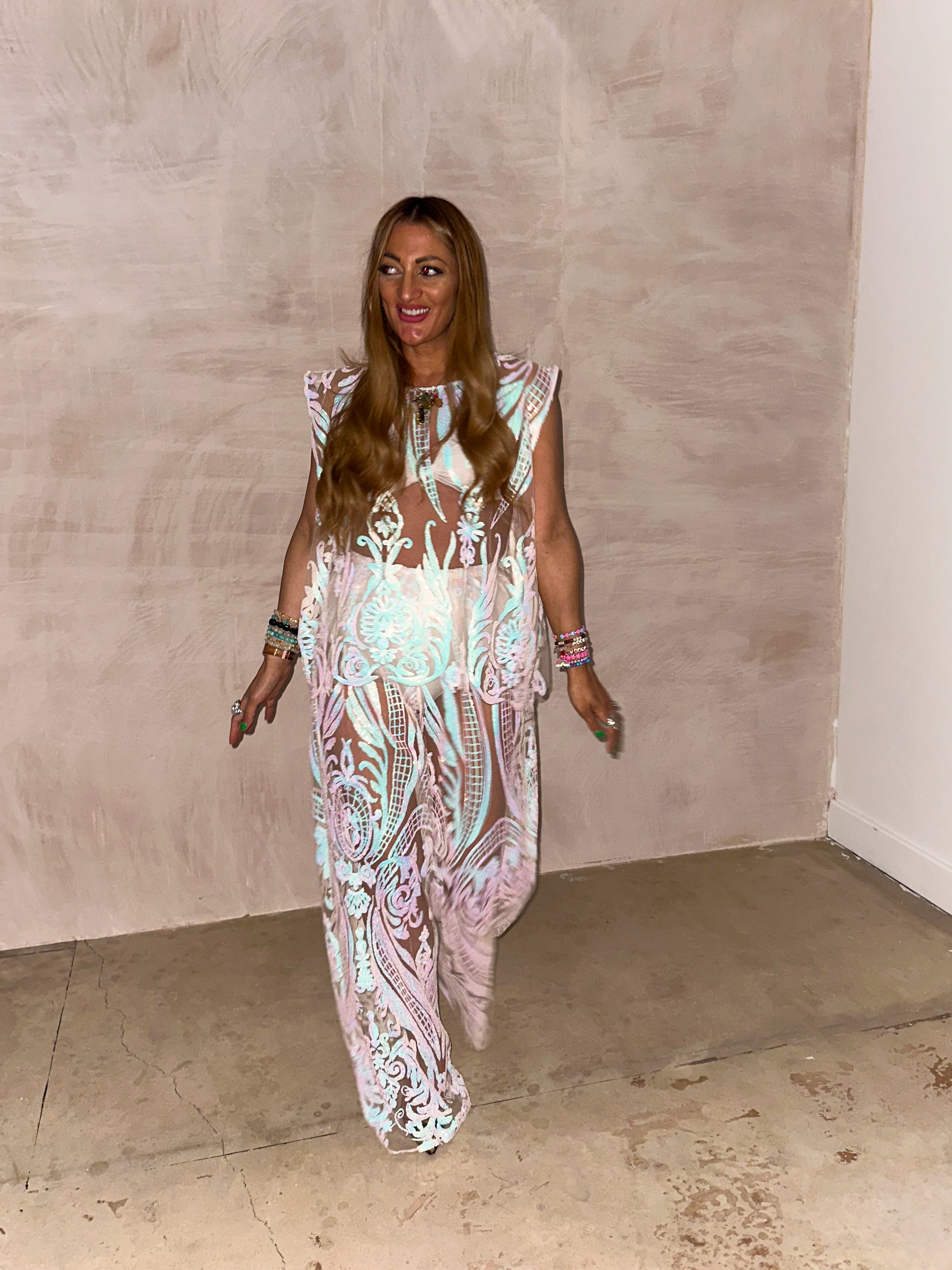 The Solaris Mesh Top In Iridescent White Sequin