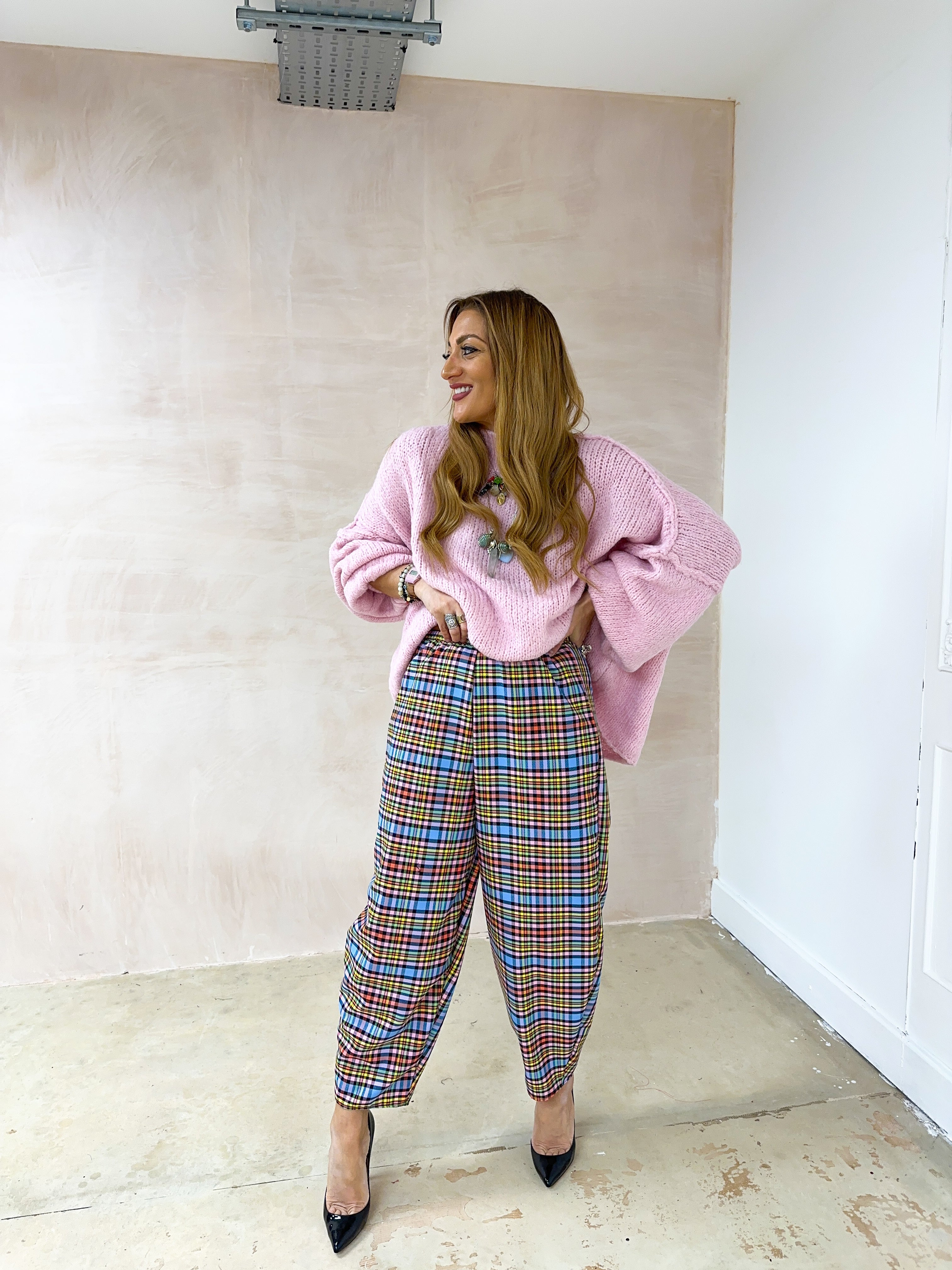 Muse Balloon Trousers In Multi Coloured Tartan