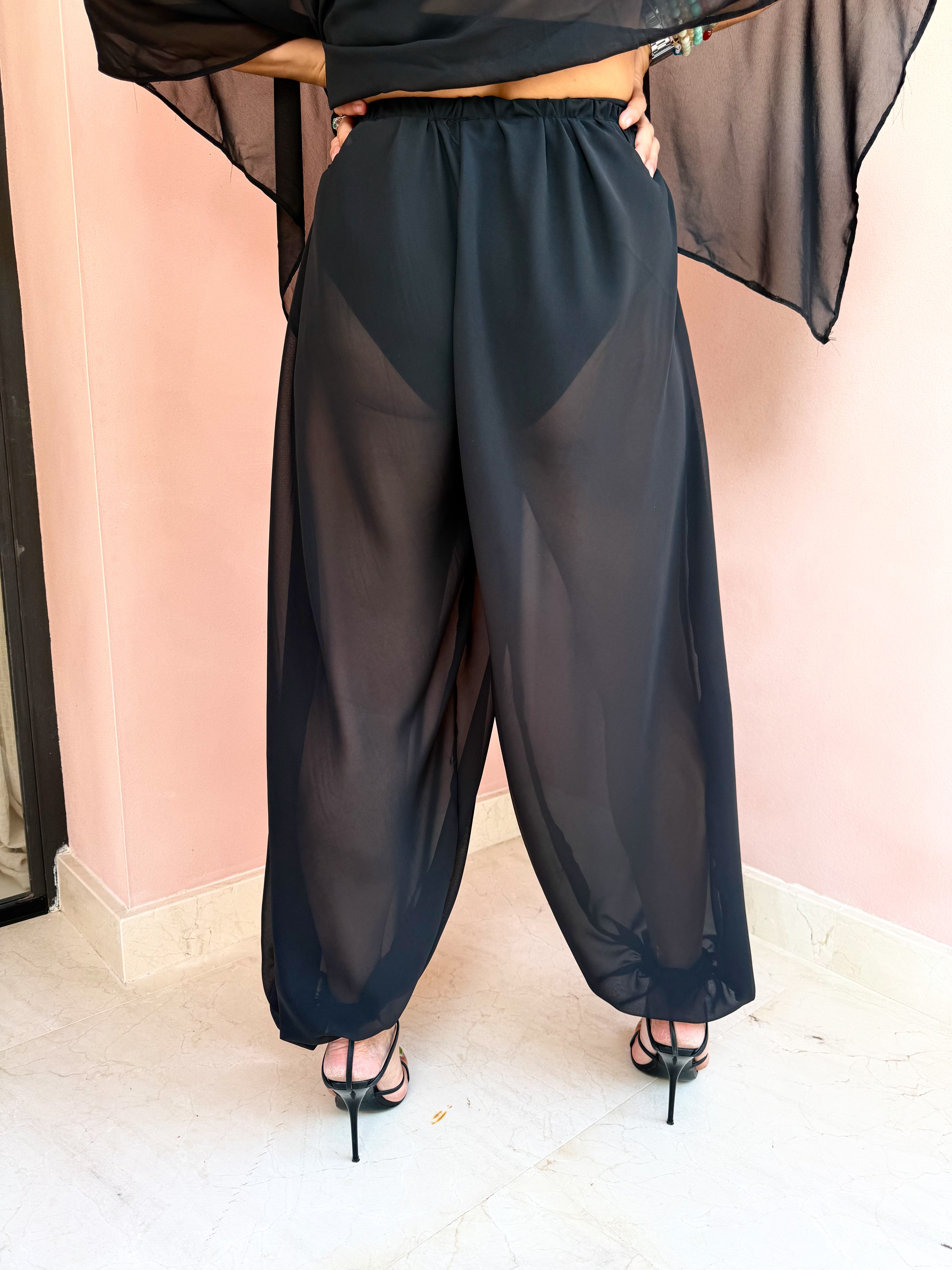 The Jasmine Aladdin Trousers In Black Chiffon