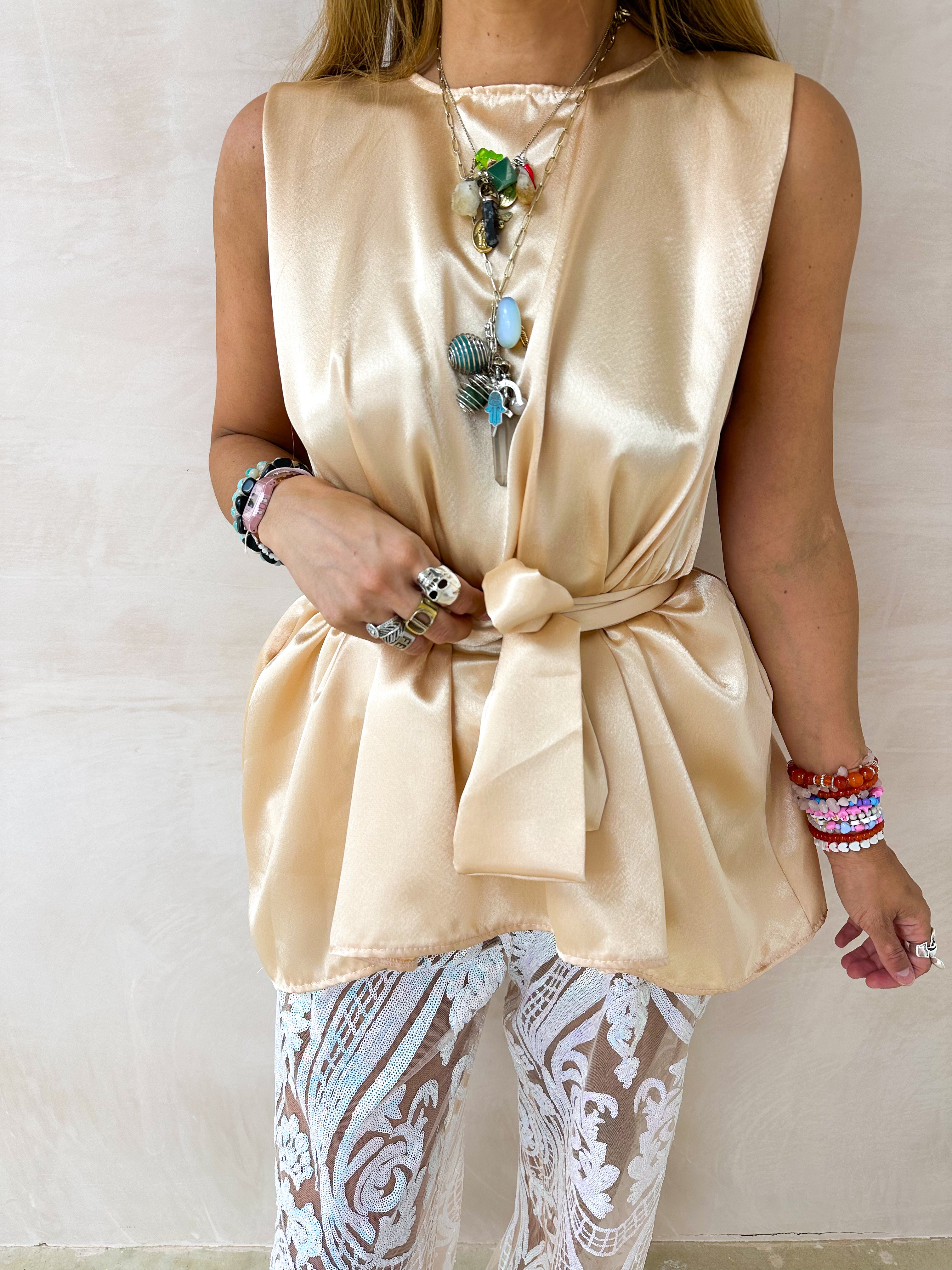 The Midnight Belted Top In Champagne