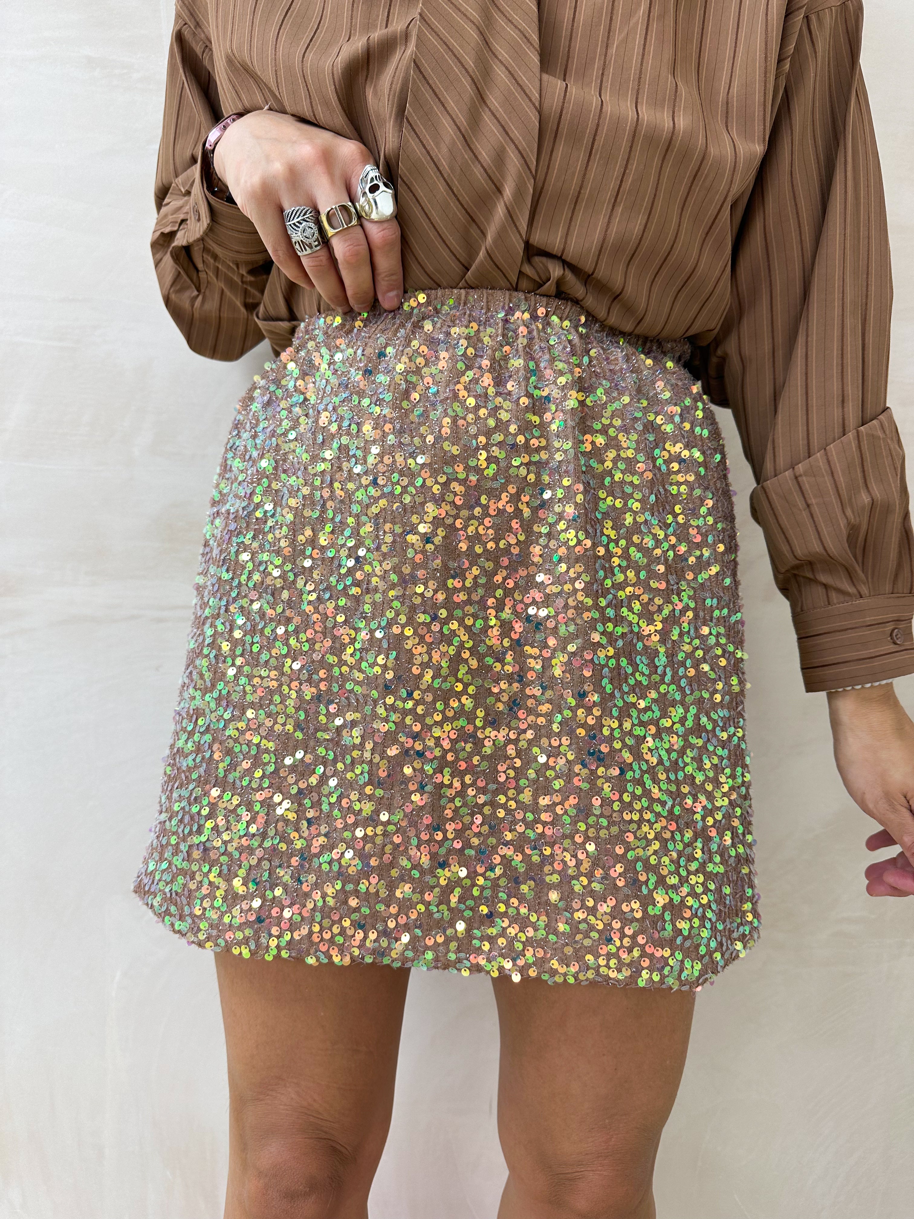'Candy' Sequin Mini Skirt In Iridescent Nude